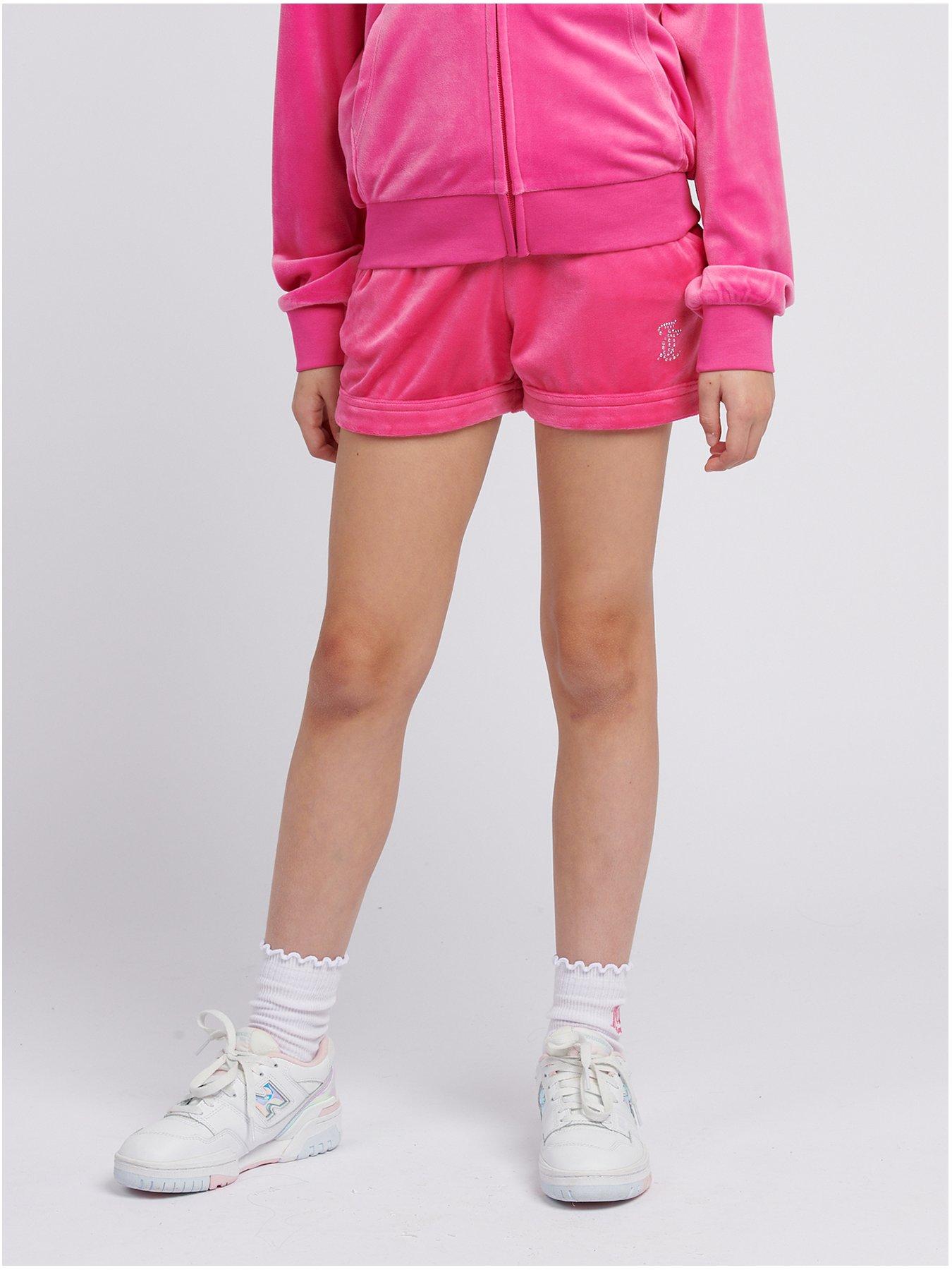  image of juicy-couture-girls-diamante-velour-fold-up-short-dark-pink
