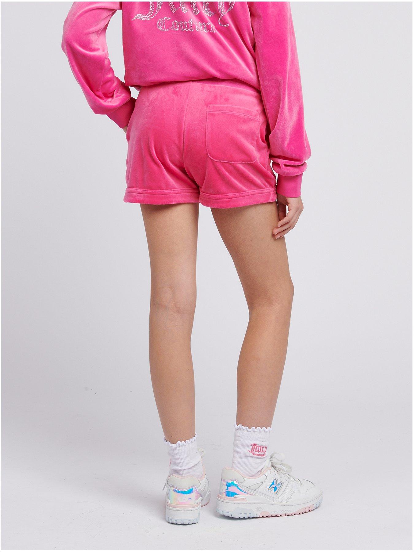  image of juicy-couture-girls-diamante-velour-fold-up-short-dark-pink
