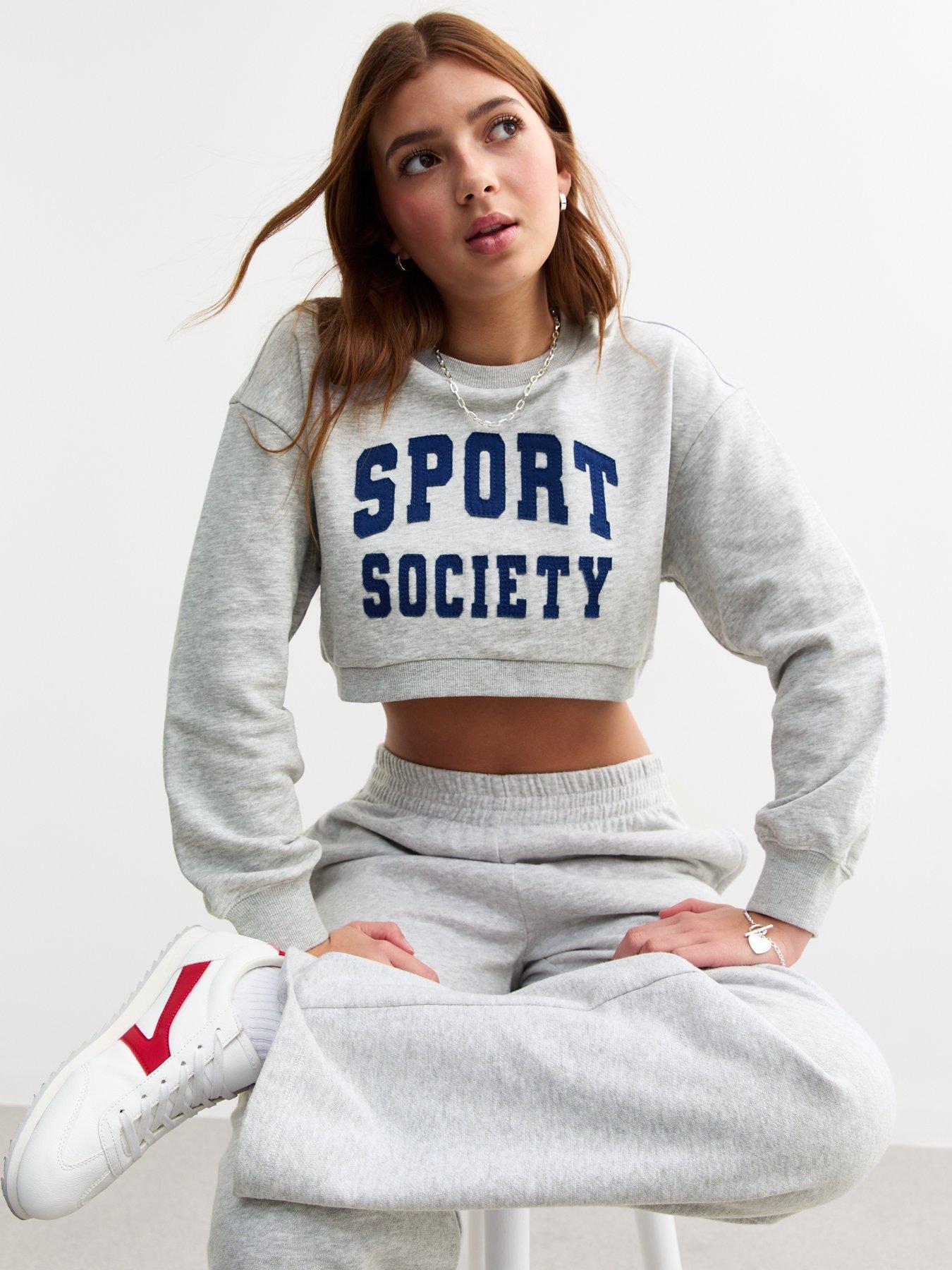 new-look-915-girls-applique-logo-cropped-sweatshirt-dark-grey