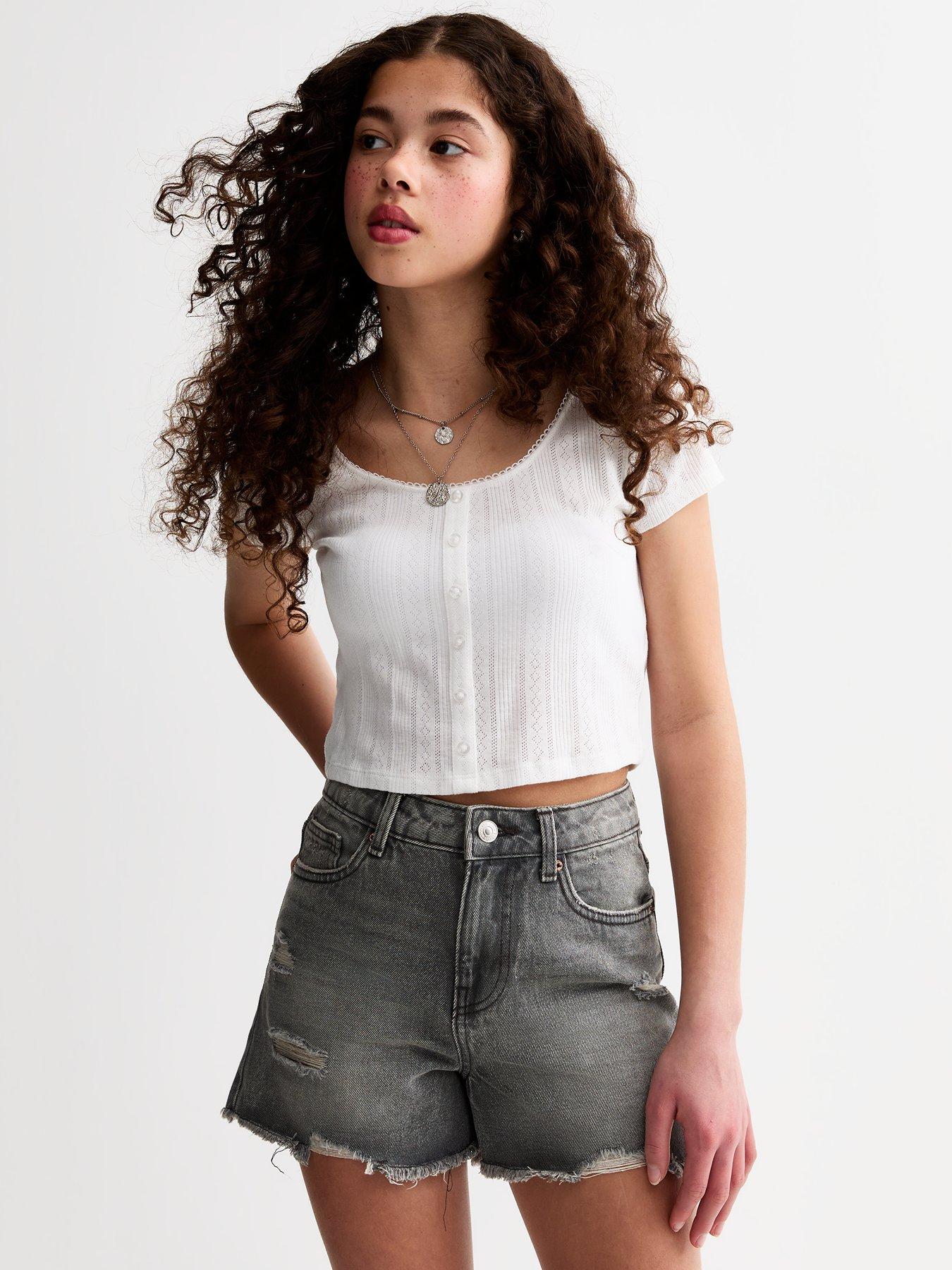 new-look-915-girls-mom-style-distressed-denim-shorts-dark-grey