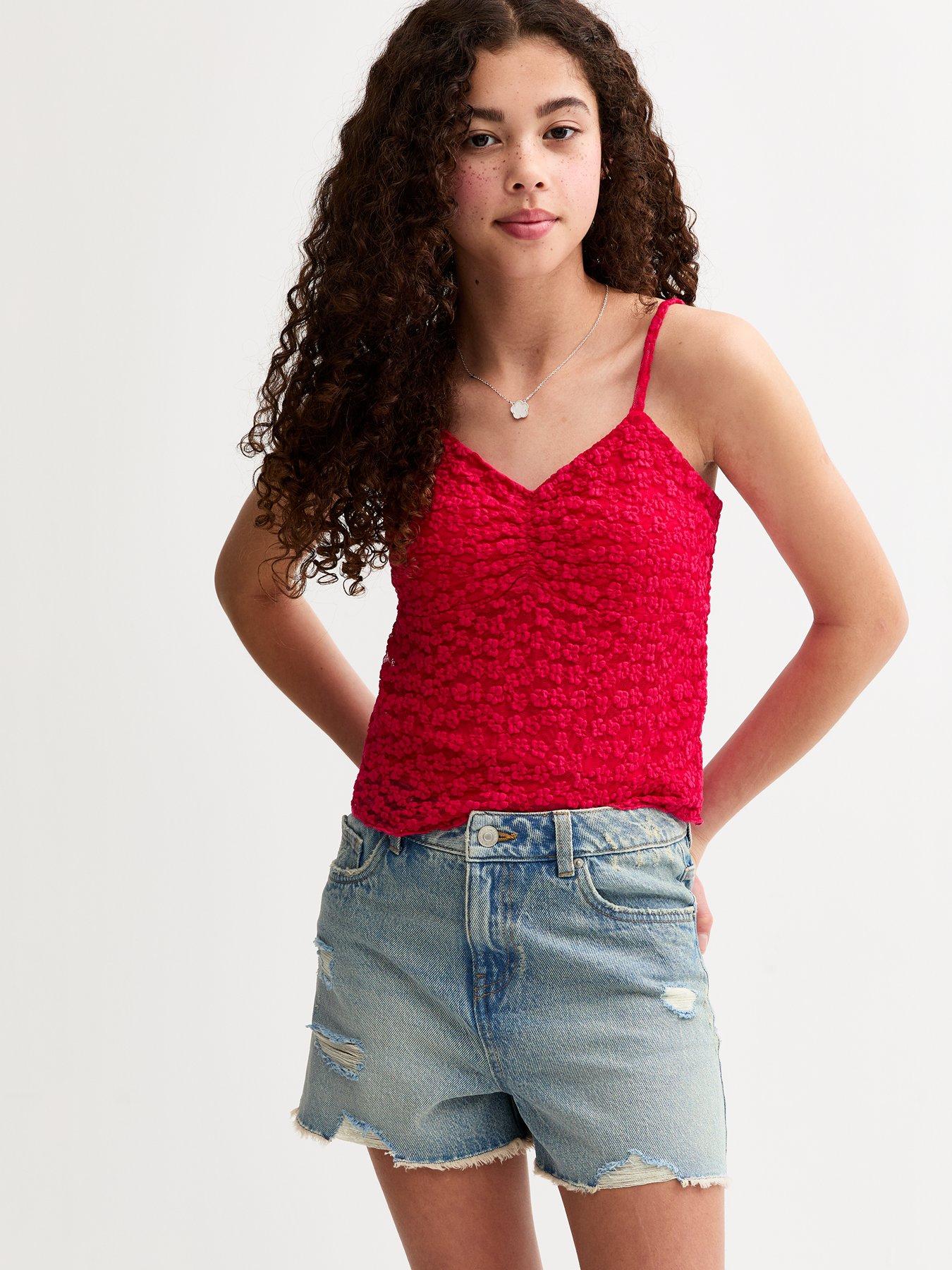 new-look-915-girls-blue-distressed-denim-shorts-blue