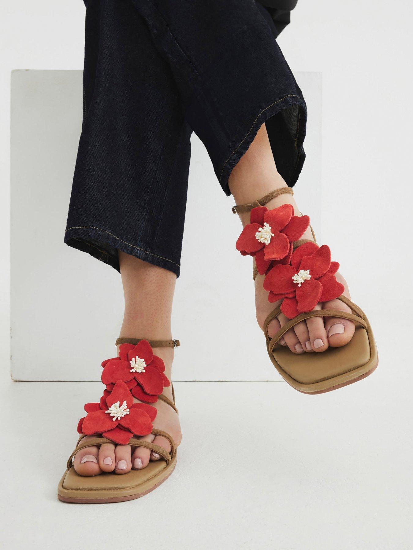 river-island-flower-trim-flat-sandal-red