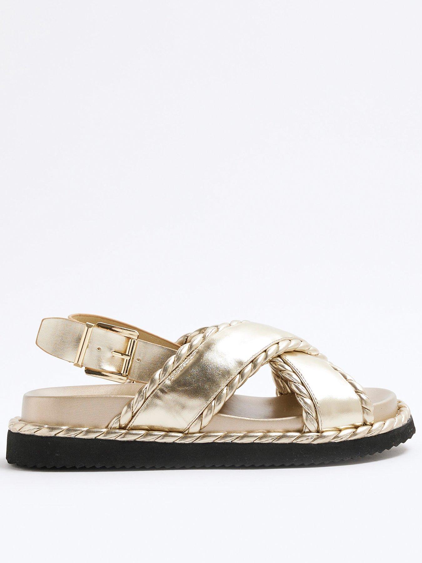 front image of river-island-cross-strap-sandal-gold