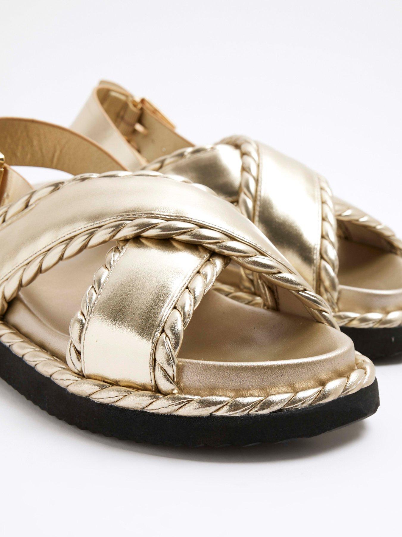  image of river-island-wide-fit-cross-strap-sandal-gold