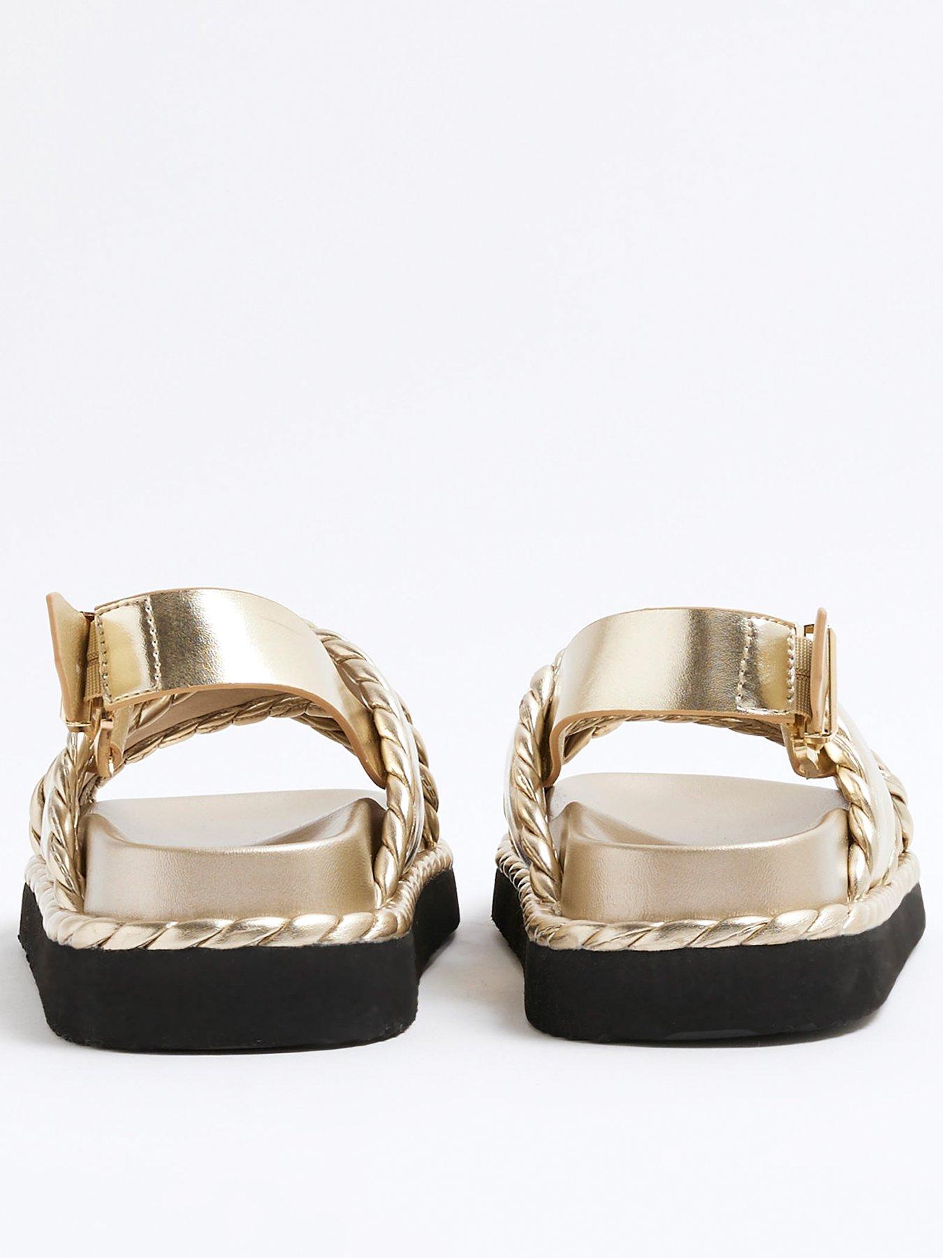  image of river-island-wide-fit-cross-strap-sandal-gold