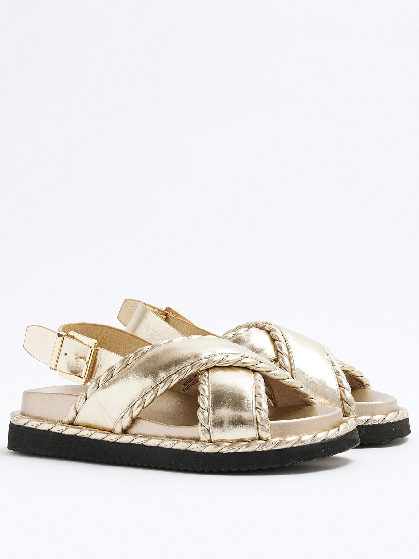  image of river-island-wide-fit-cross-strap-sandal-gold