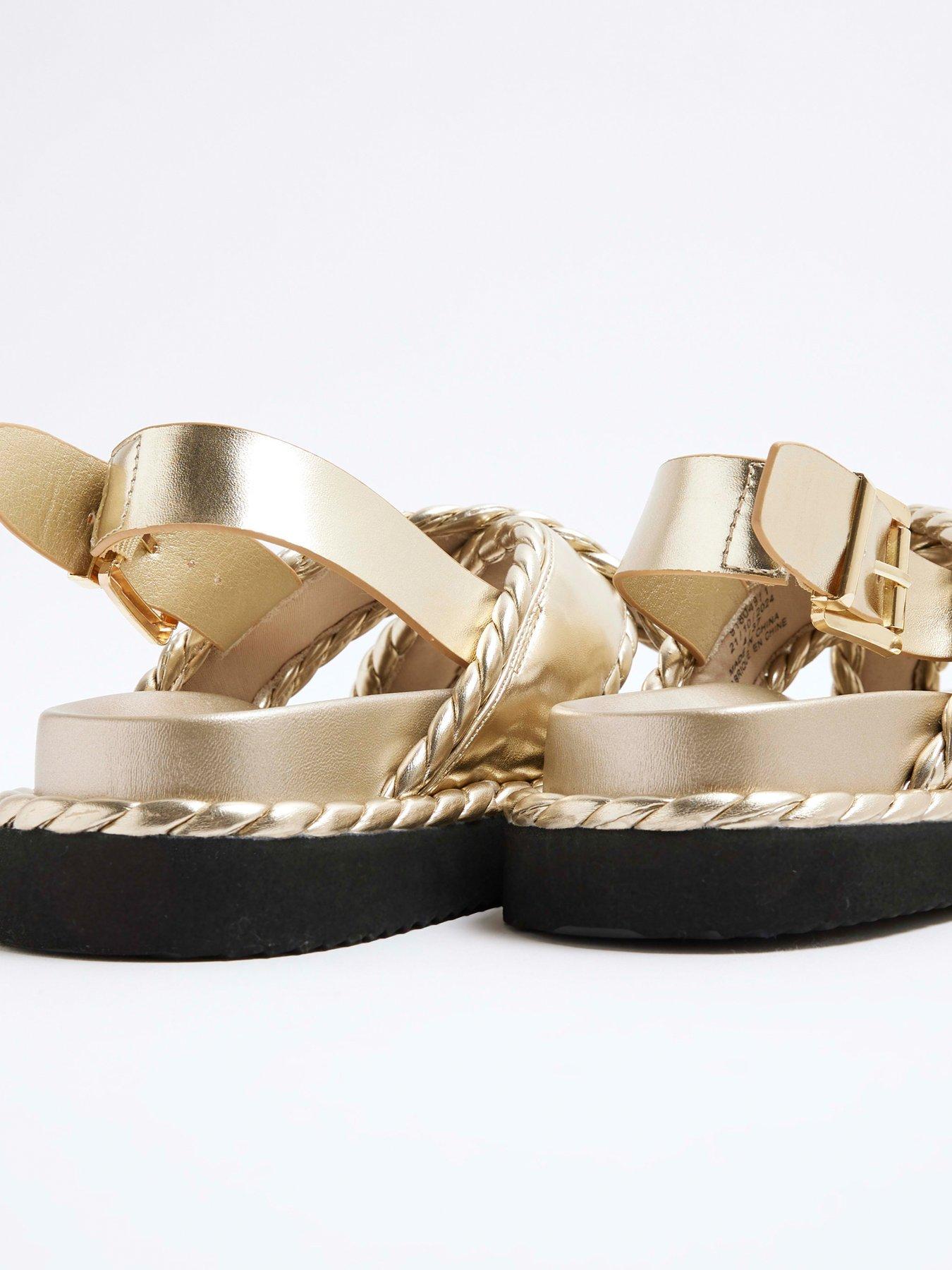  image of river-island-wide-fit-cross-strap-sandal-gold
