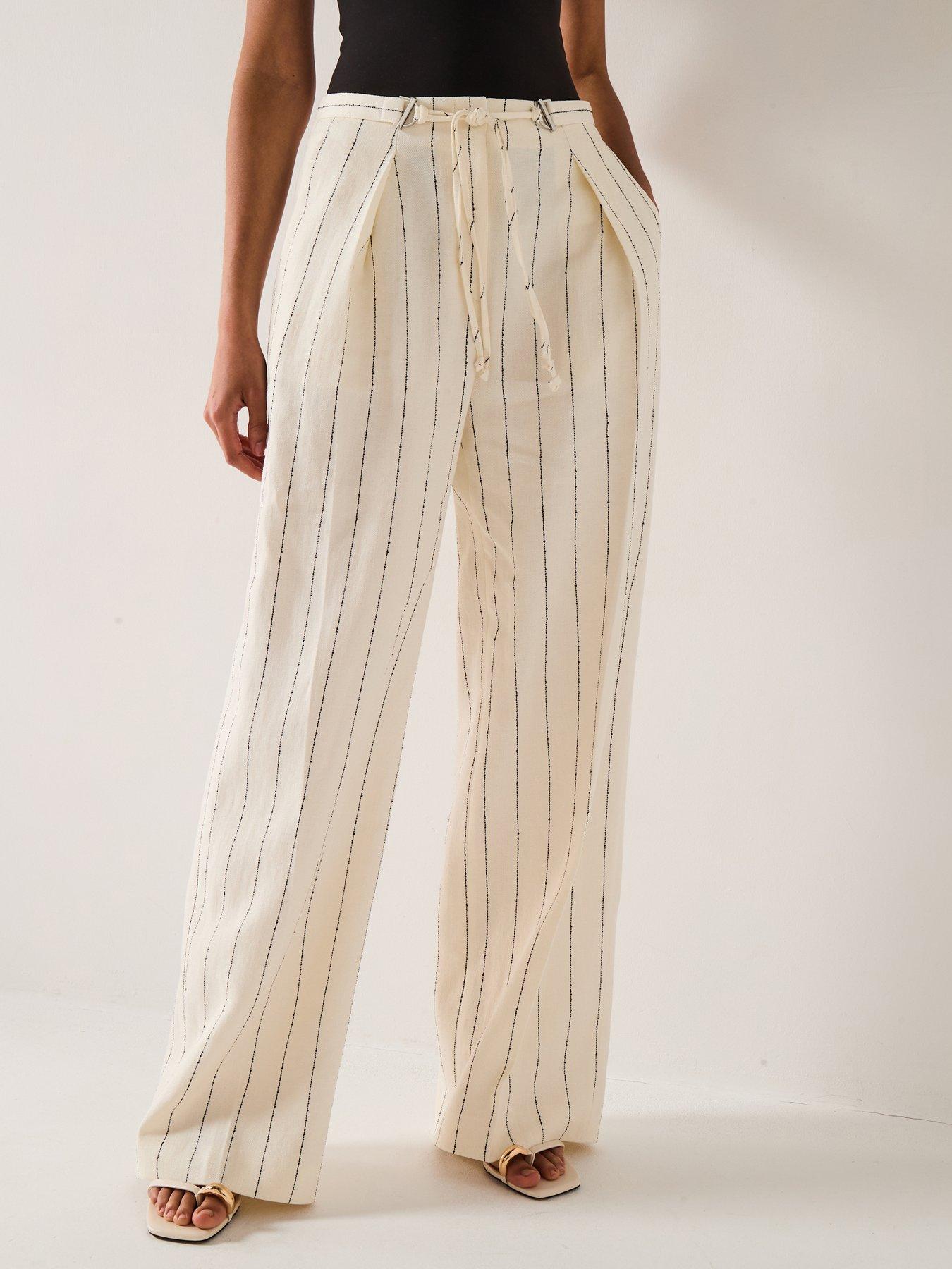 undefined Tiana Relaxed Wide Leg Stripe Trouser - Off White