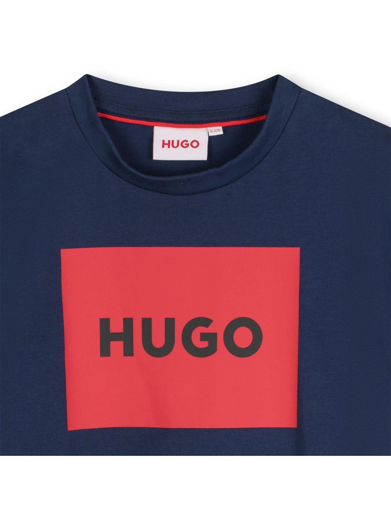  image of hugo-boys-short-sleeve-square-logo-t-shirt-navy