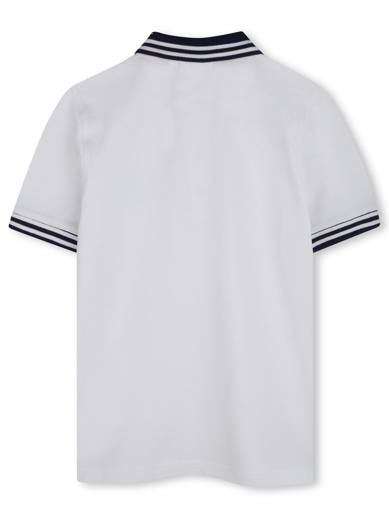 Image 2 of 2 of HUGO Boys Tipped Short Sleeve Polo Shirt - White