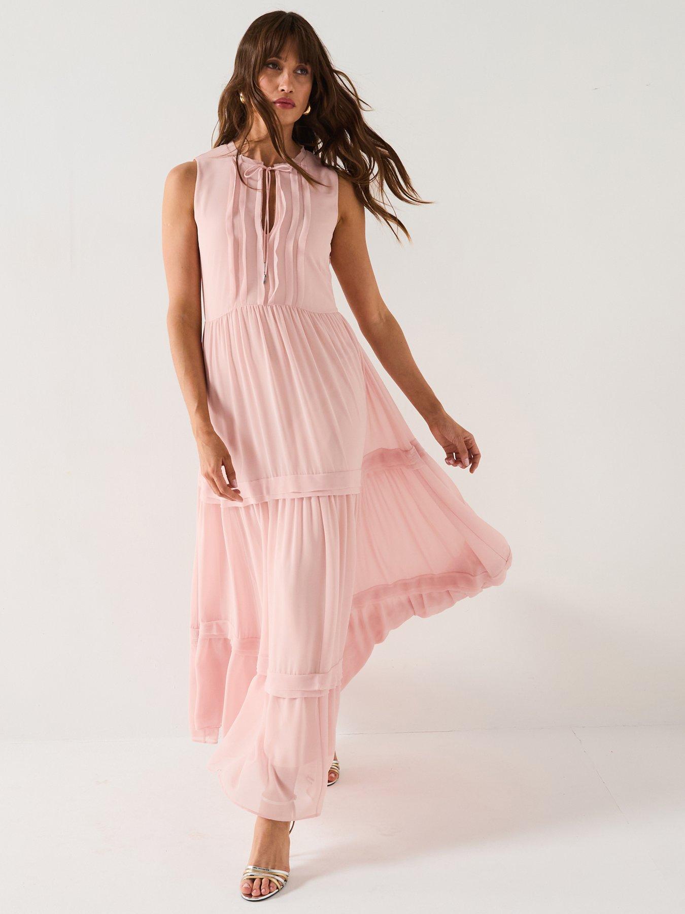 strapless open back dress Light Pink Tassel Long Prom Dress A Line Formal Dress Evening Dress 124 –  JulyProm main image 0