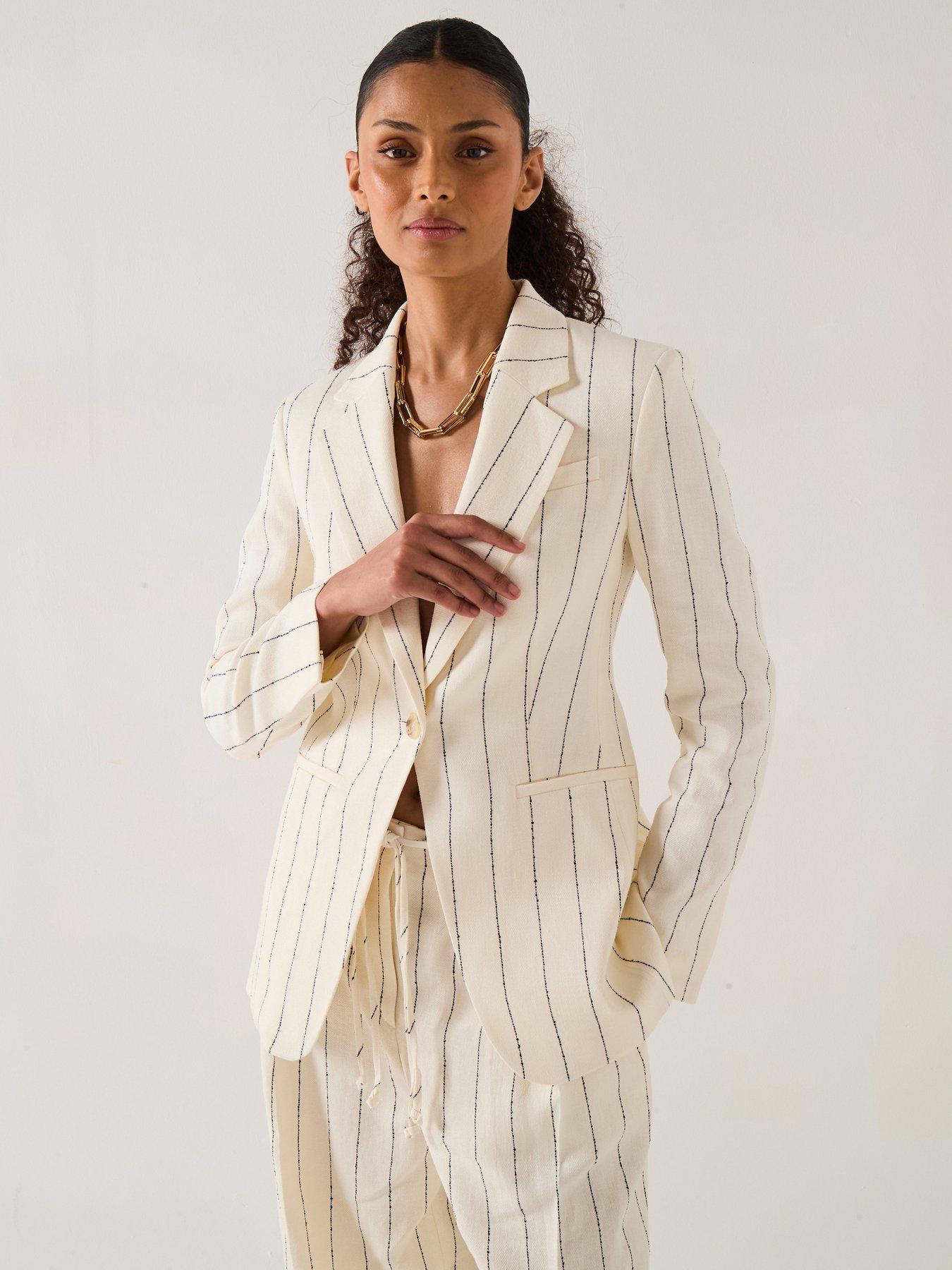 undefined Jia Stripe Blazer Jacket - Off White
