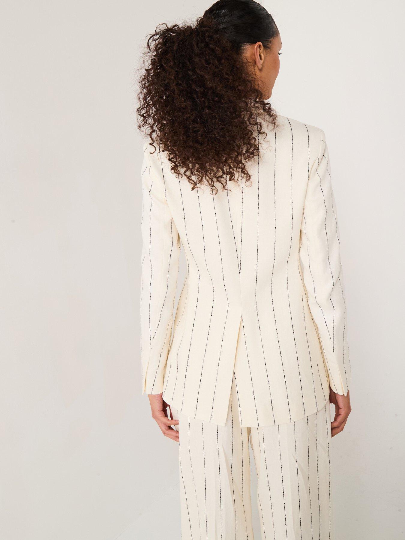 Image 2 of 6 of BOSS Jia Stripe Blazer Jacket - Off White