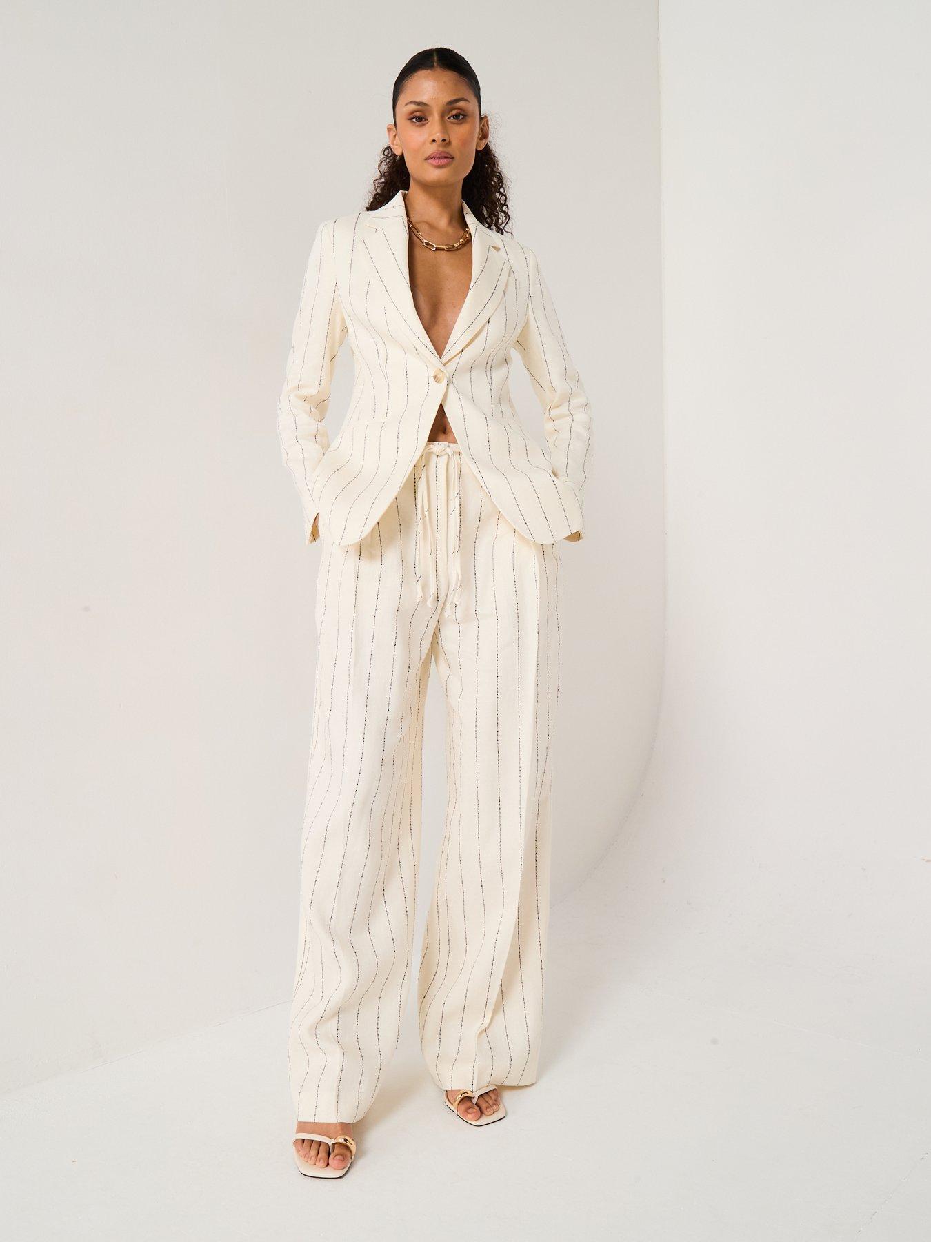 Image 3 of 6 of BOSS Jia Stripe Blazer Jacket - Off White