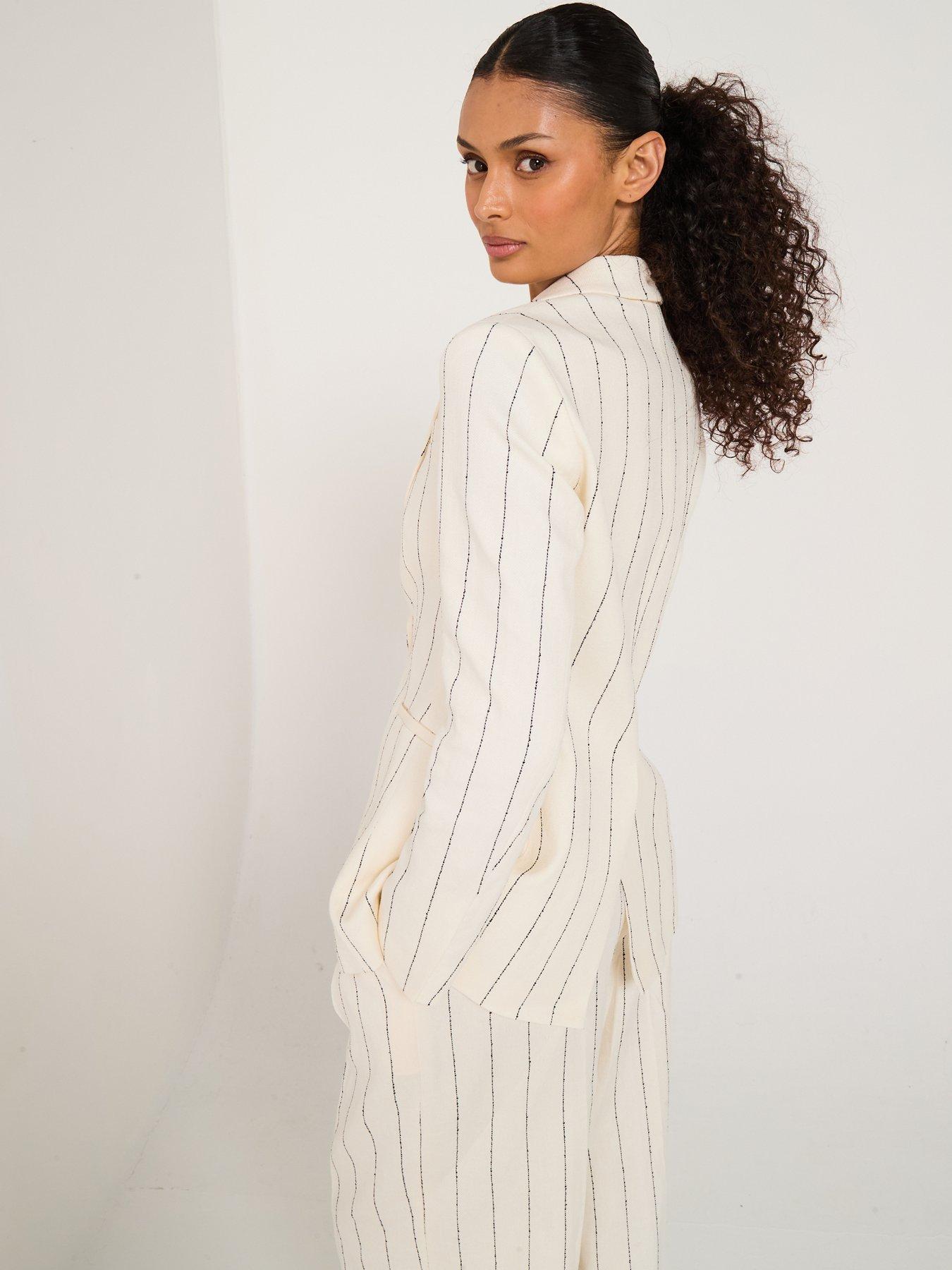 Image 4 of 6 of BOSS Jia Stripe Blazer Jacket - Off White