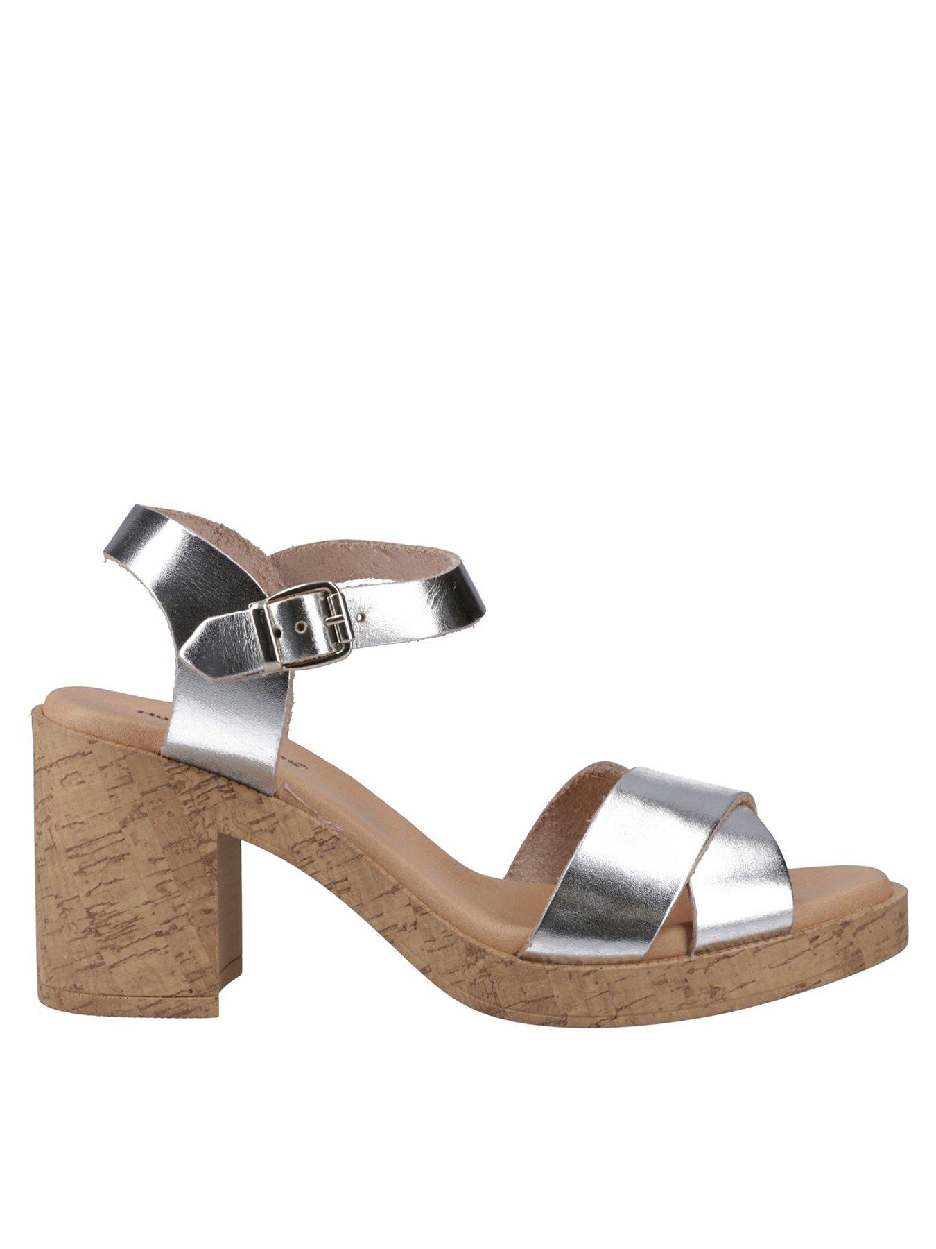  image of hush-puppies-georgia-cork-heeled-sandal-silver
