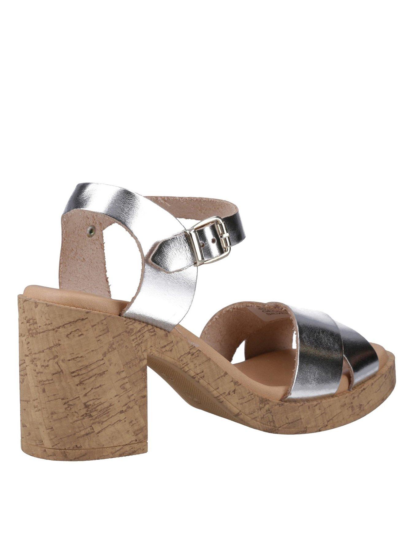  image of hush-puppies-georgia-cork-heeled-sandal-silver