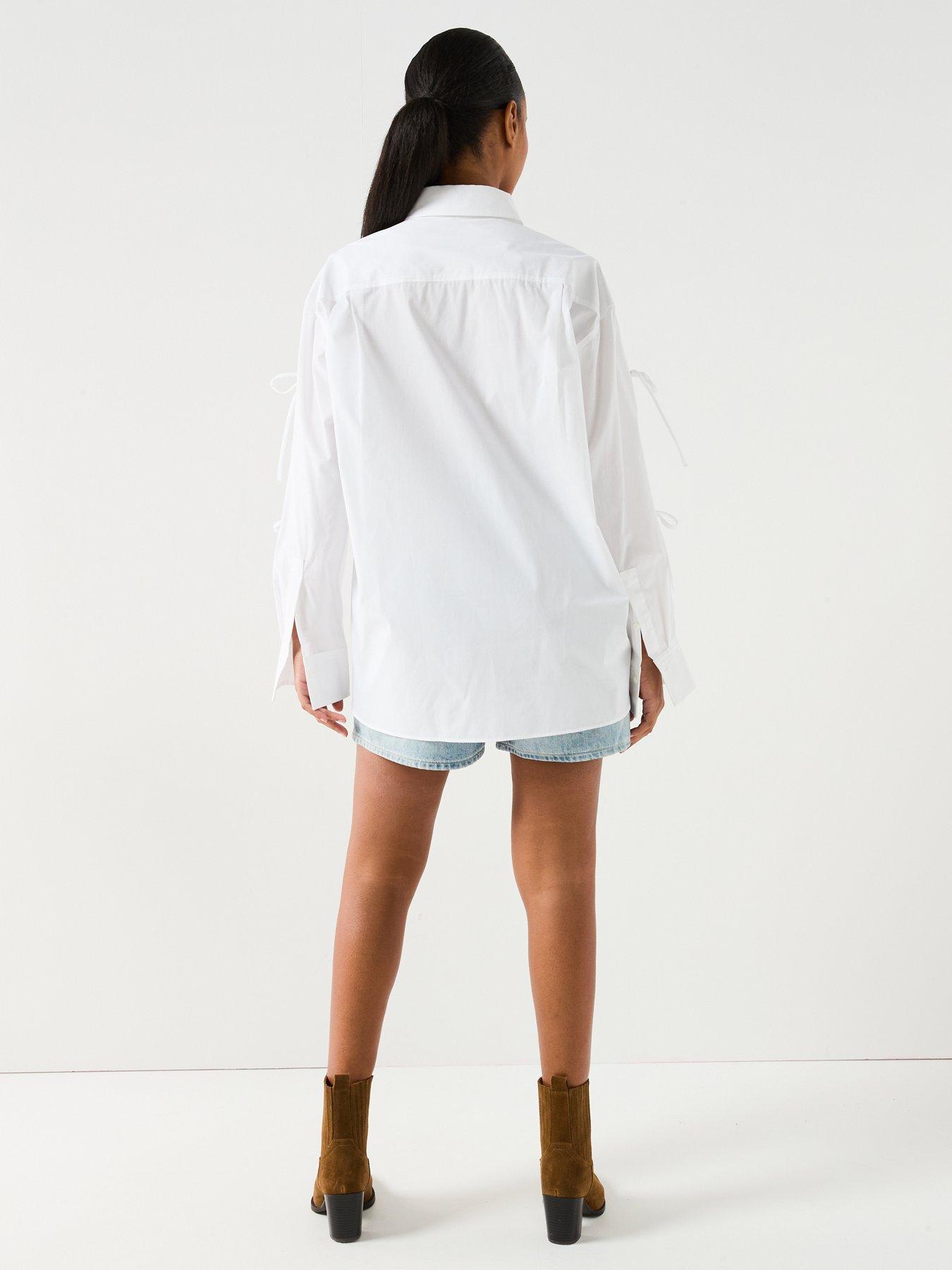 stillFront image of hugo-evangelina-tie-sleeve-shirt-white