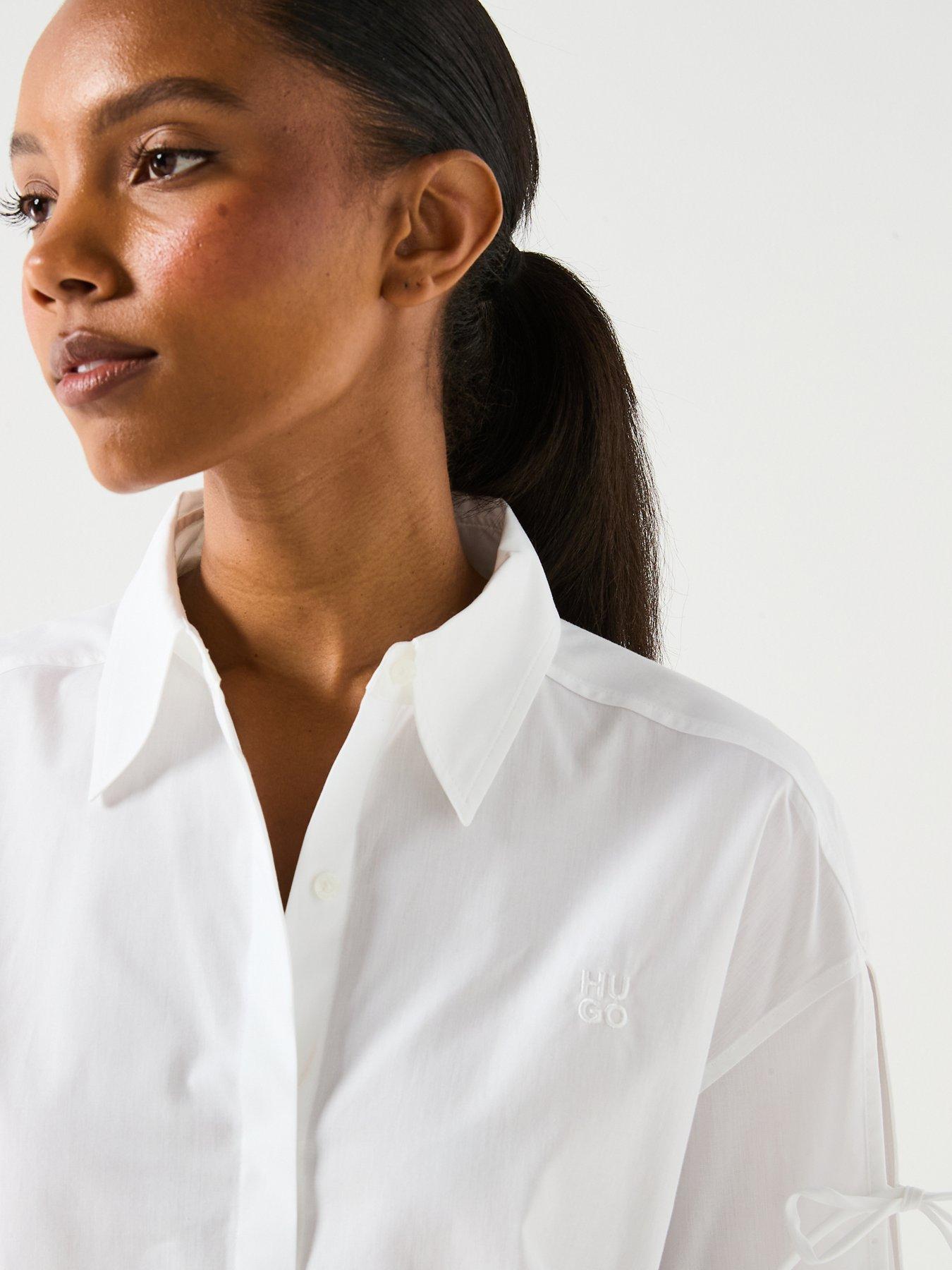  image of hugo-evangelina-tie-sleeve-shirt-white