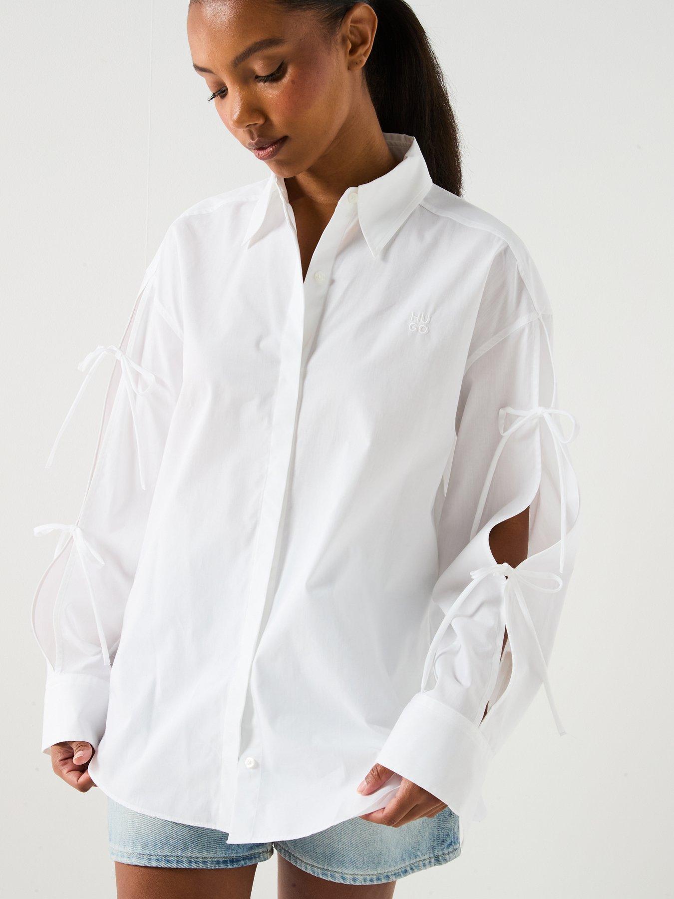  image of hugo-evangelina-tie-sleeve-shirt-white