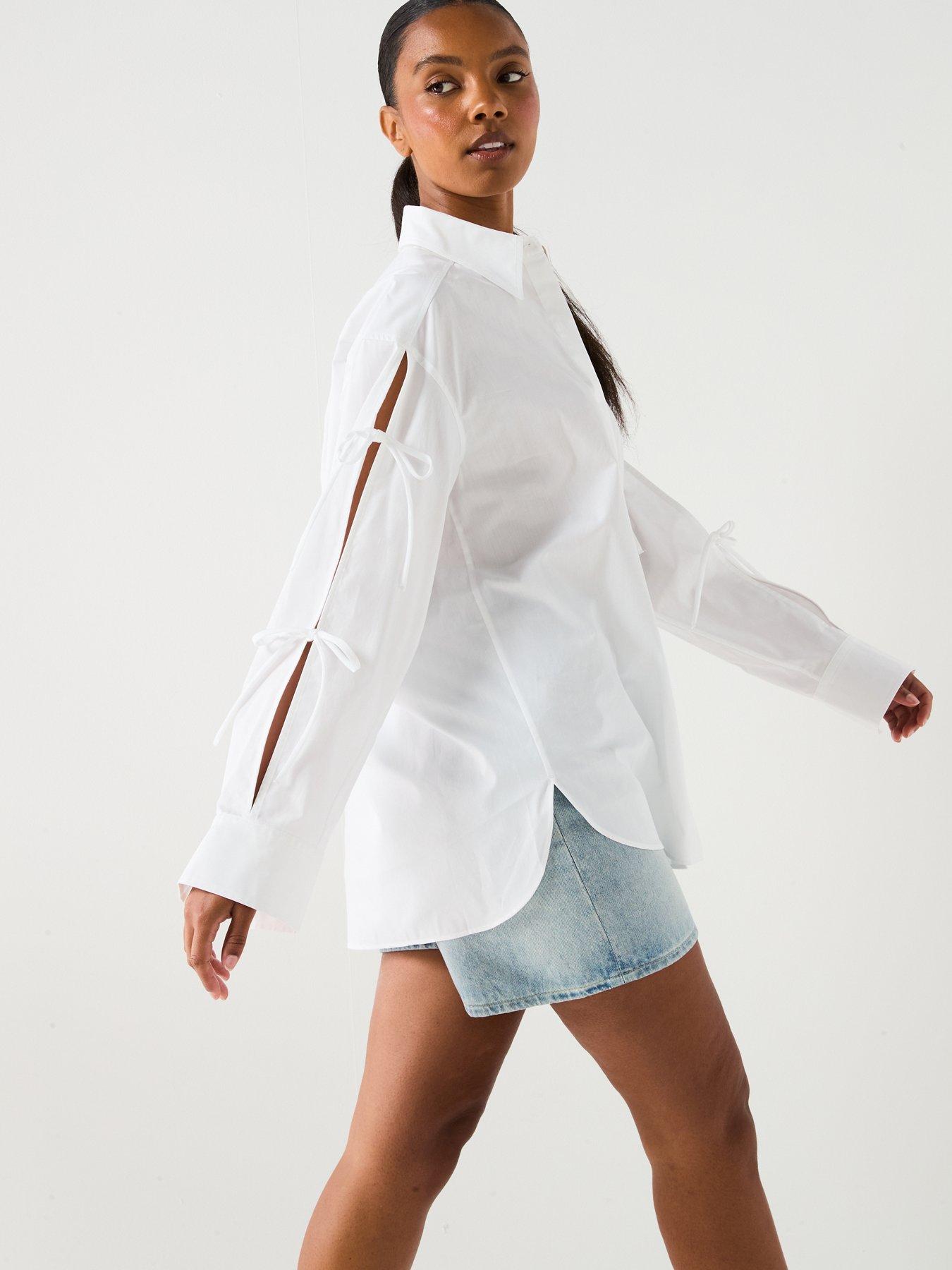  image of hugo-evangelina-tie-sleeve-shirt-white