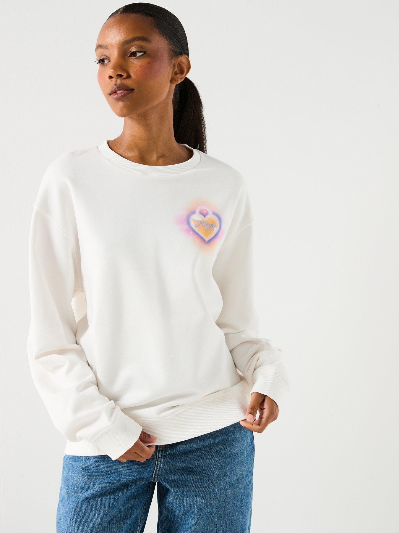 Image 2 of 5 of HUGO Oversized Crew Neck Sweatshirt - White - Natural