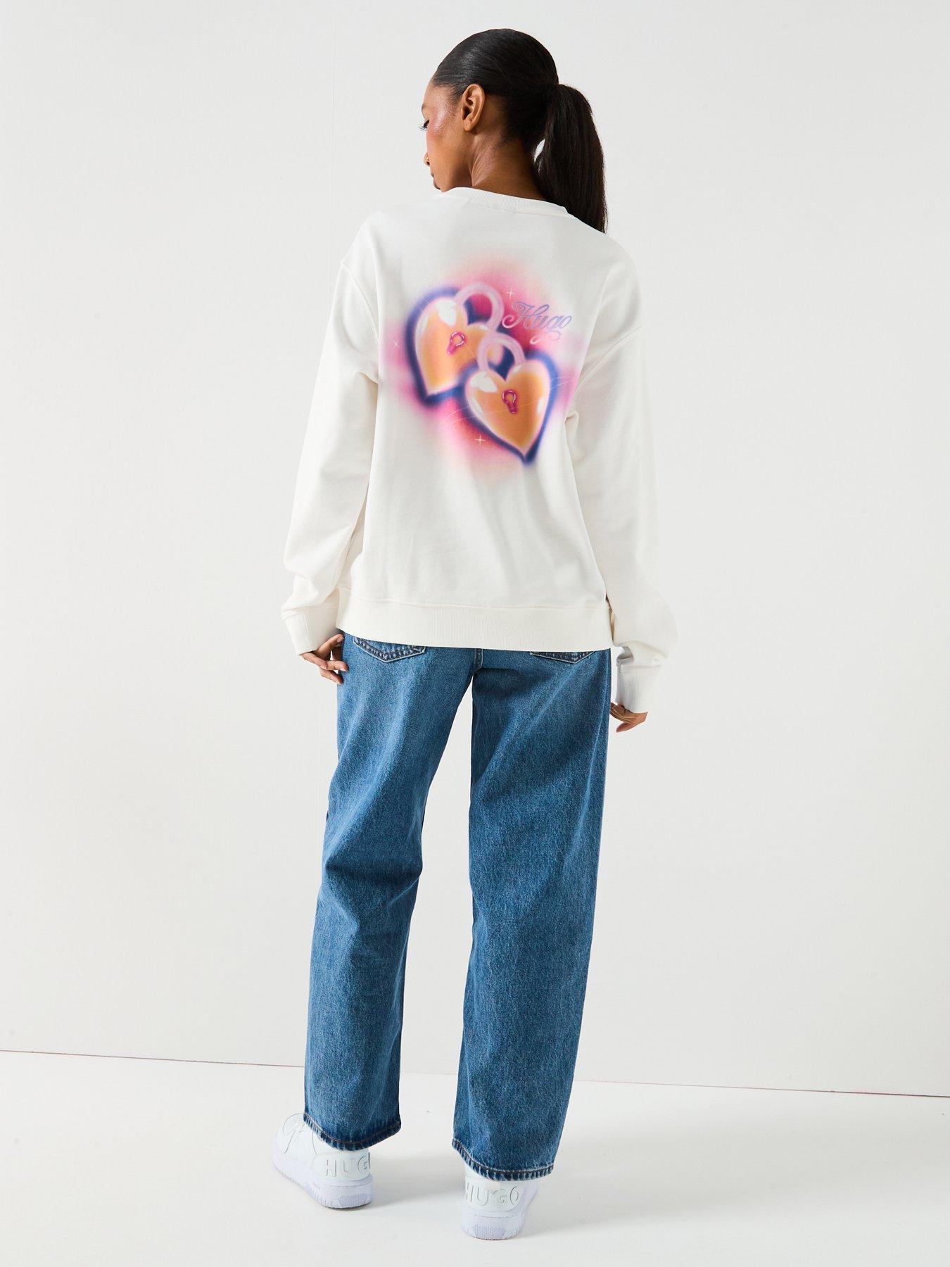 Image 4 of 5 of HUGO Oversized Crew Neck Sweatshirt - White - Natural