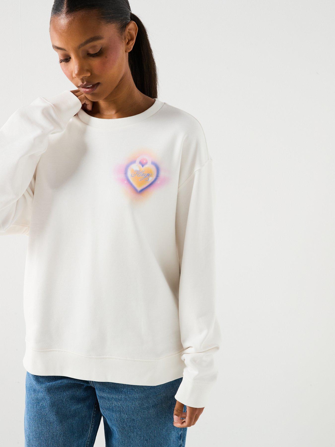 Image 5 of 5 of HUGO Oversized Crew Neck Sweatshirt - White - Natural