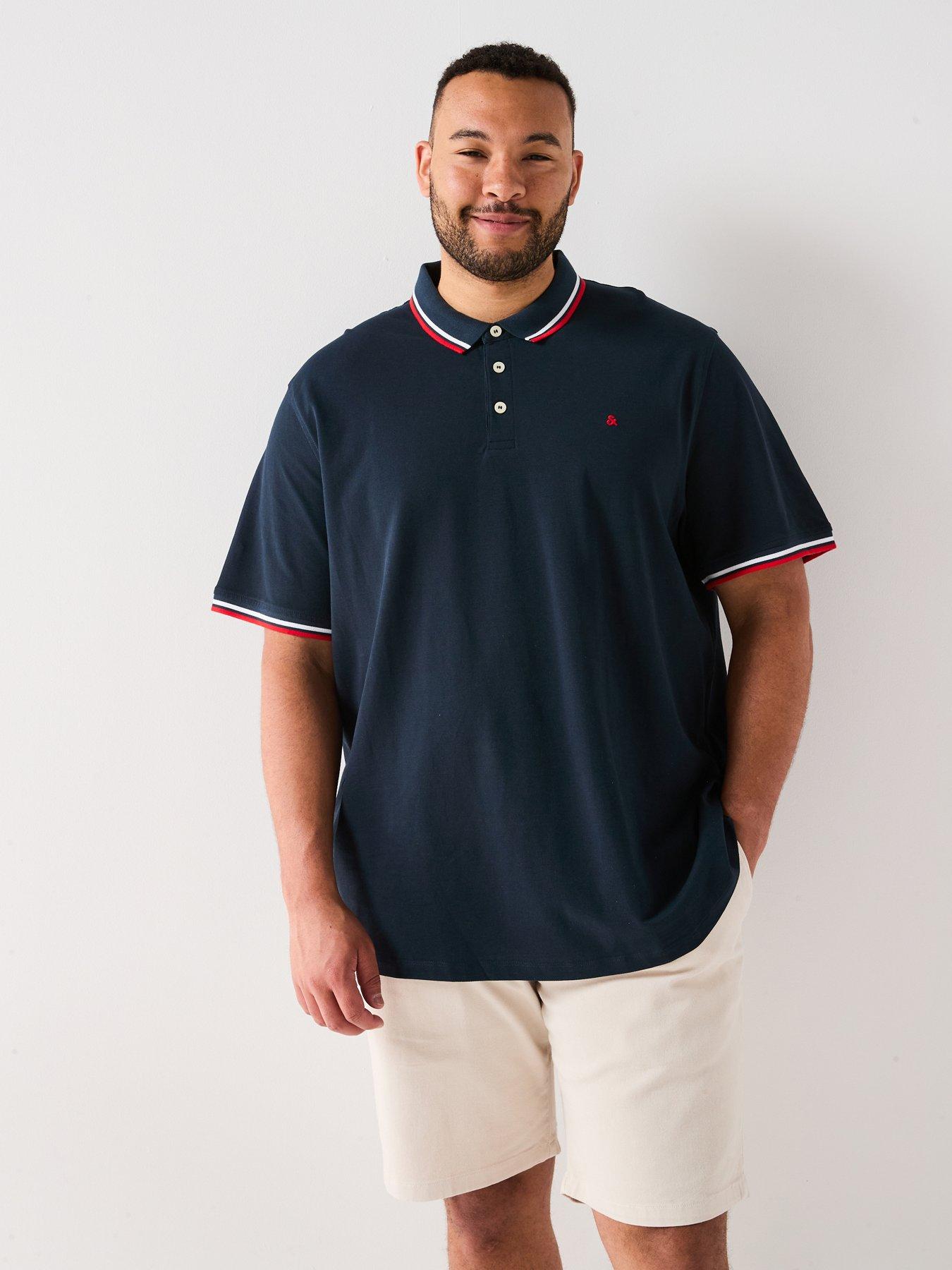 Jack & Jones Plus Paulos Tipped Polo Shirt - Navy