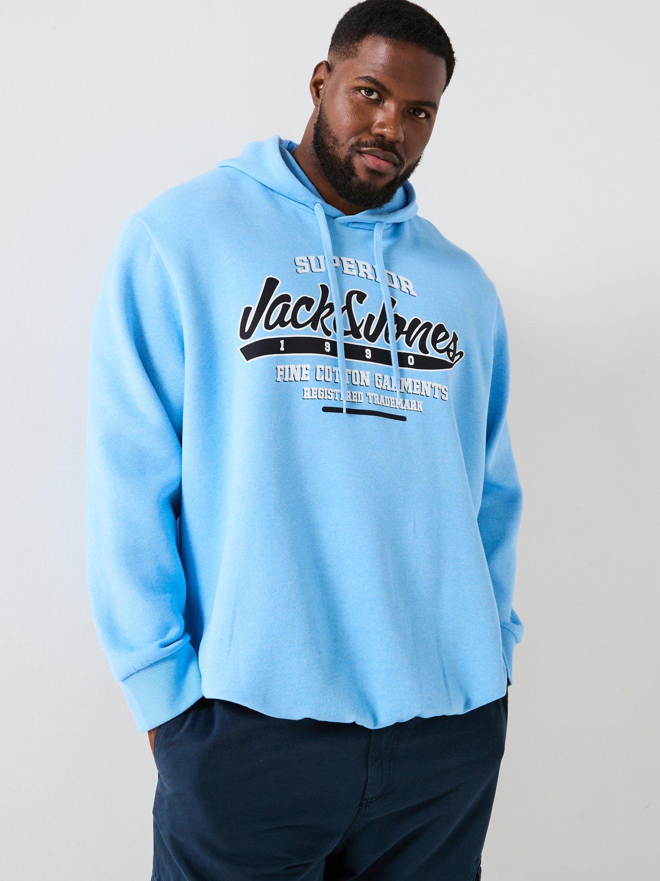  image of jack-jones-plus-size-logo-hoodie-light-blue
