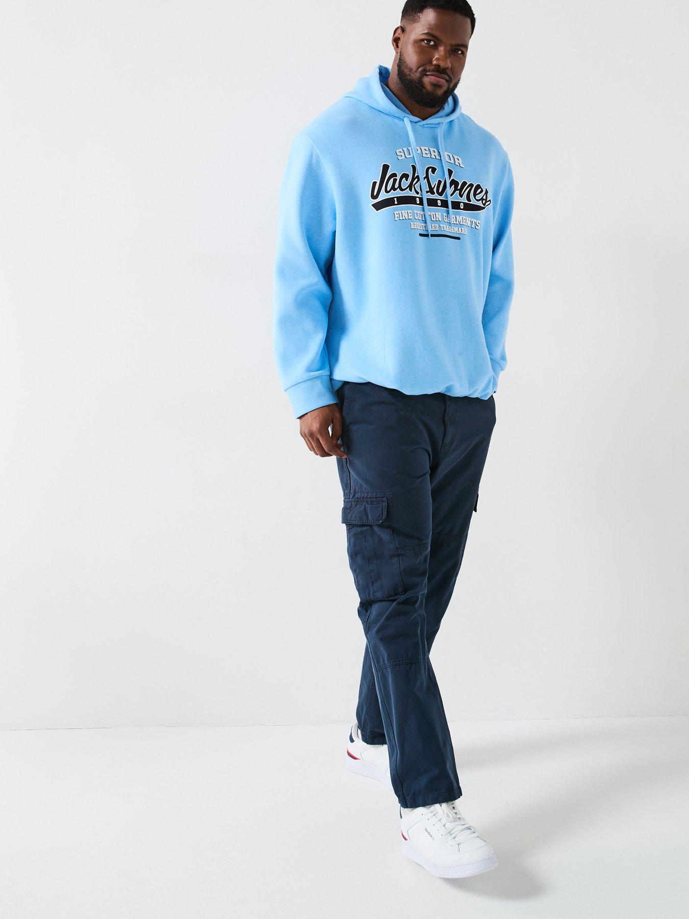  image of jack-jones-plus-size-logo-hoodie-light-blue