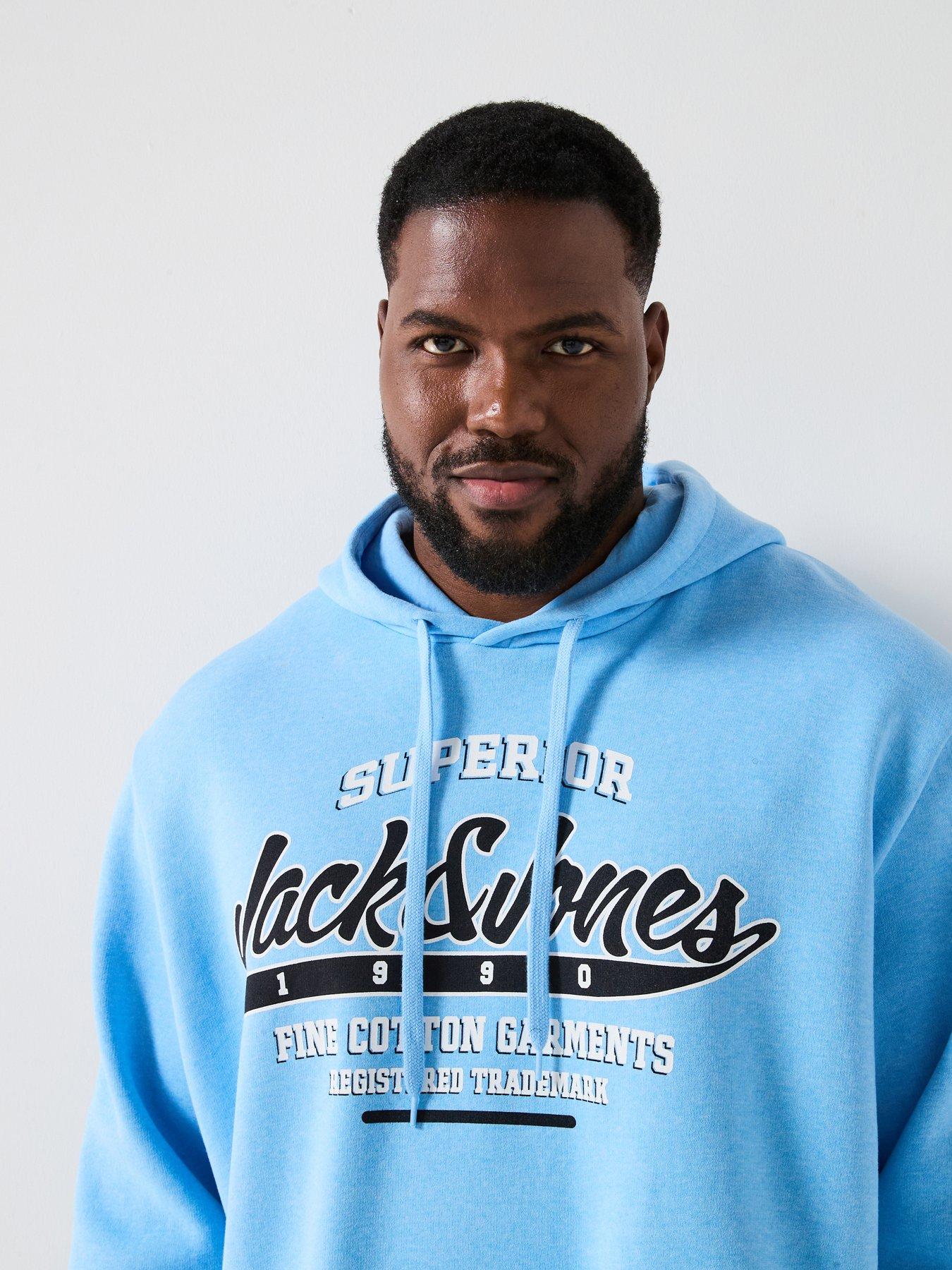  image of jack-jones-plus-size-logo-hoodie-light-blue