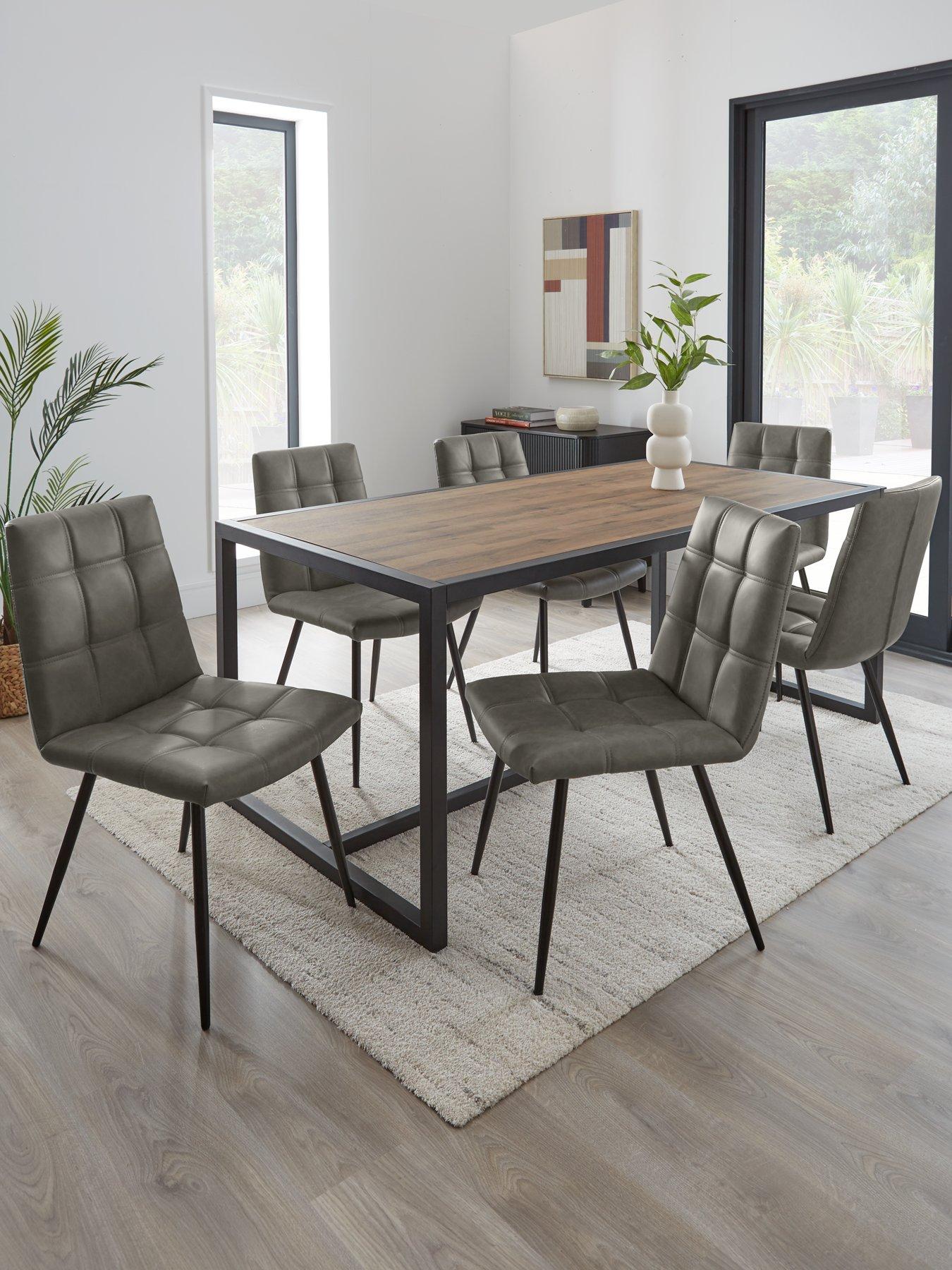Very Home Harlem 180 cm Mid Oak Dining Table + 6 Harlem Grey Chairs - FSC® Certified