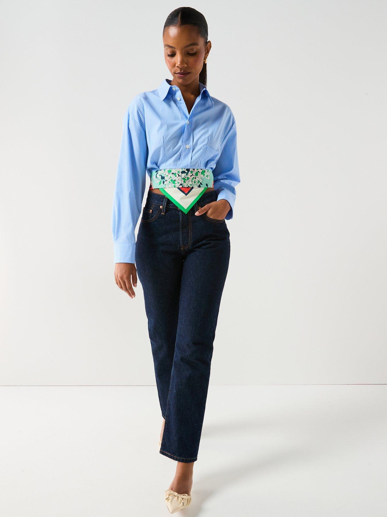 Image 3 of 5 of Moschino Jeans Striped Cotton Cropped Shirt - Blue