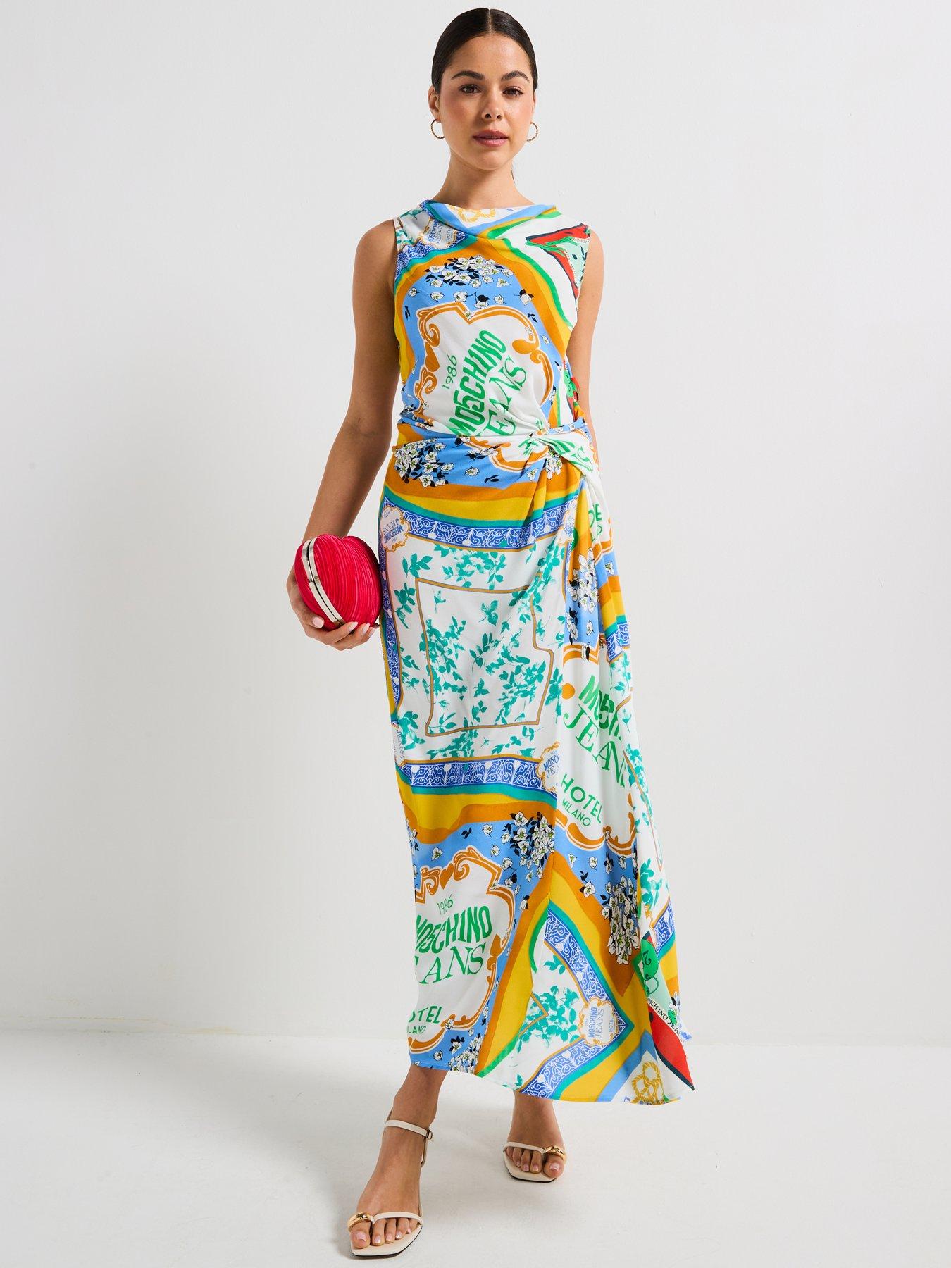 Teddy Moschino Long Dress Moschino Jeans Scarf Print Crepe Viscose Dress  Multi Littlewoods