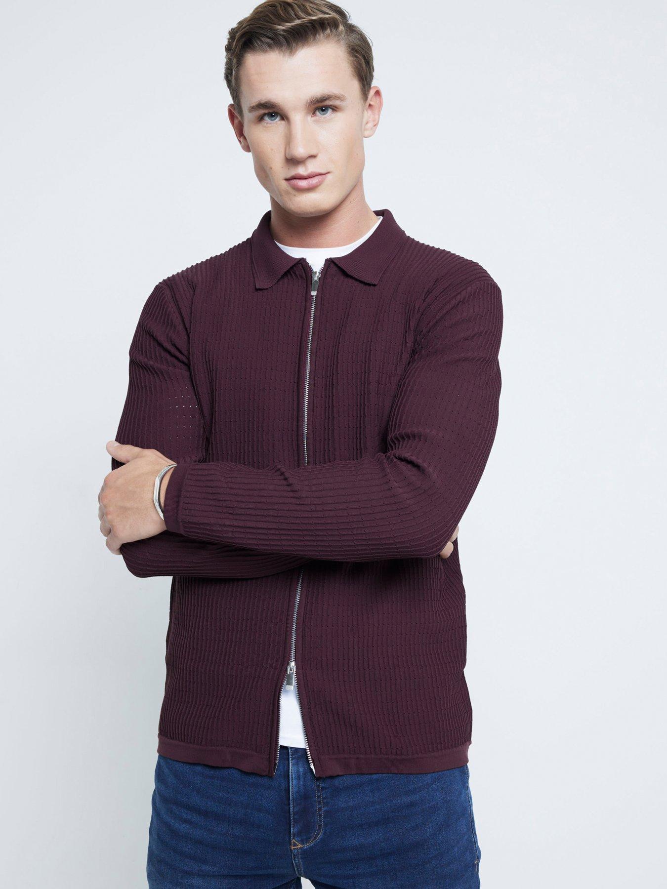 River Island Brick Long Sleeve Knitted Shirt Dark Red Littlewoods
