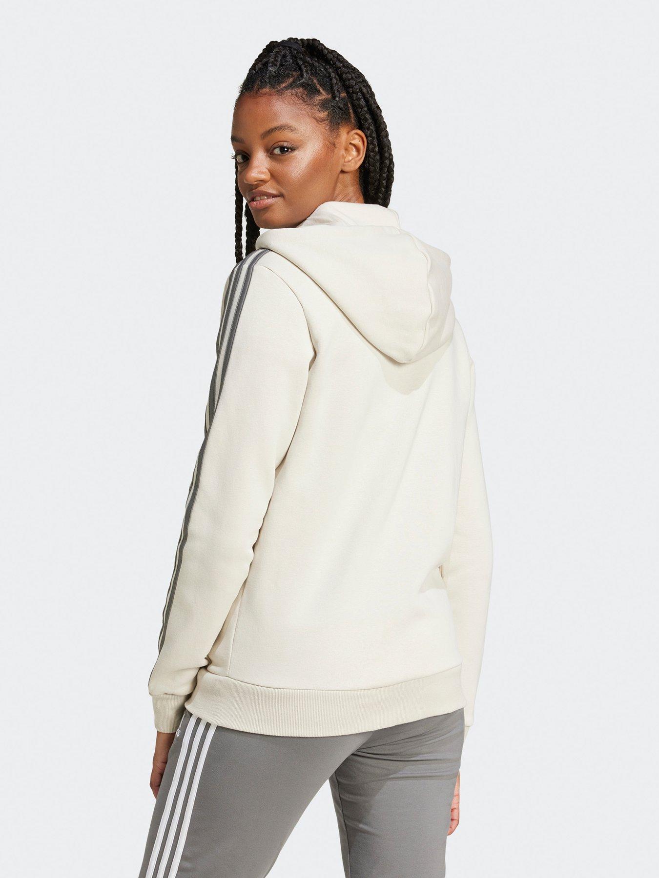  image of adidas-sportswear-womens-essentials-3-stripes-full-zip-fleece-hoodie-beige