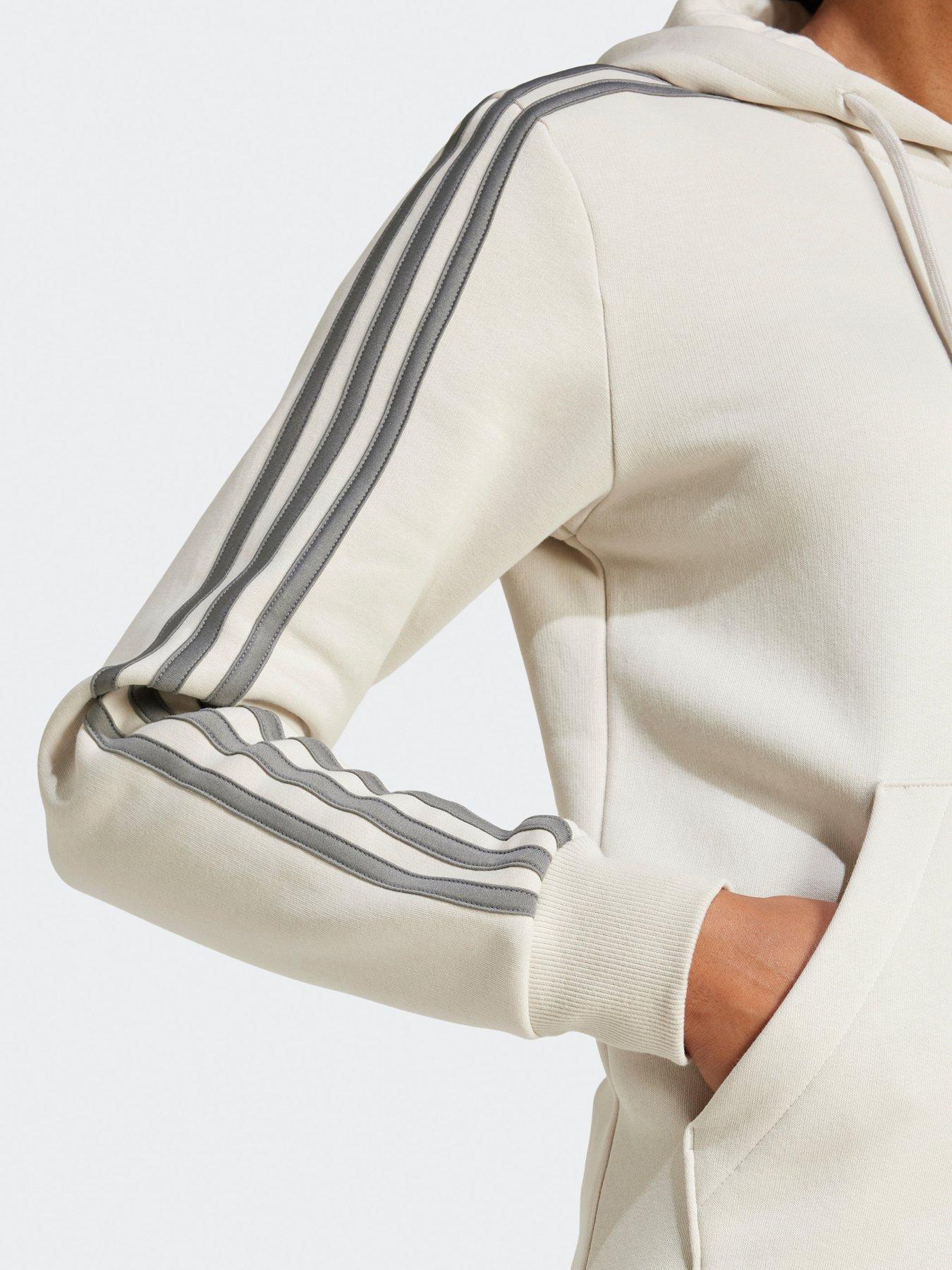  image of adidas-sportswear-womens-essentials-3-stripes-full-zip-fleece-hoodie-beige