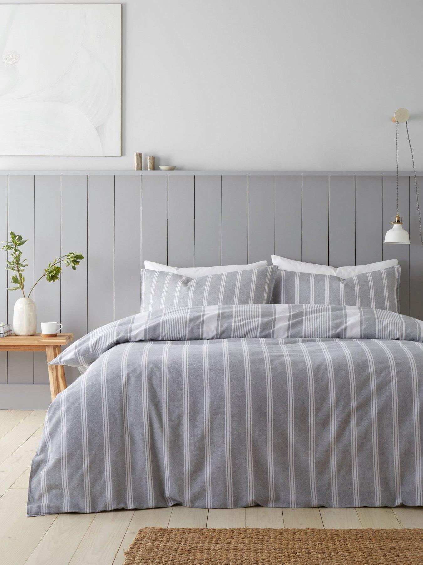  image of bianca-brushed-100-cotton-ticking-stripe-duvet-set