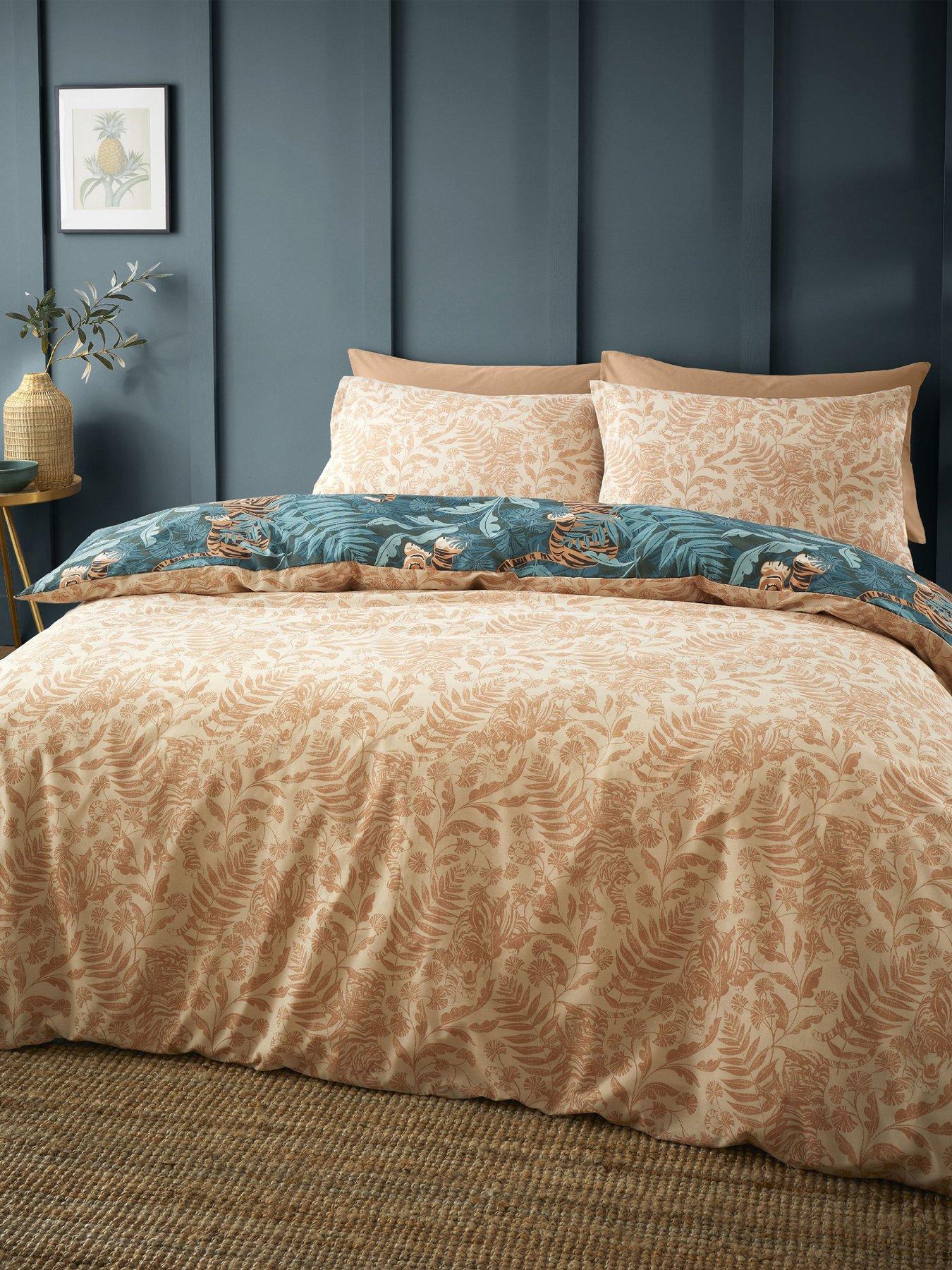 Catherine Lansfield Set Copripiumino Singolo Reversibile – Fantasia Tigre E Foglie Tropicali, In Policotone Verde, Con Federa (135x200 Cm + Federa 50x75 Cm) - 4