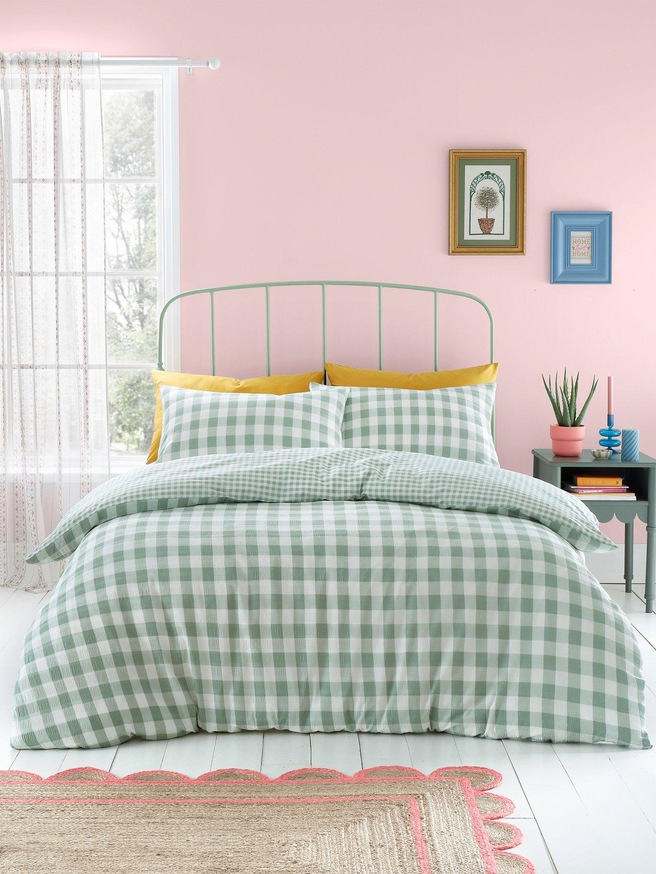 undefined Seersucker Gingham Check Duvet Cover Set - Green