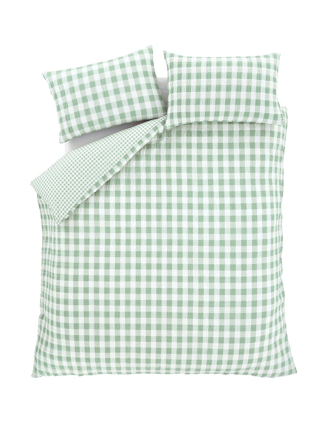  image of catherine-lansfield-seersucker-gingham-check-duvet-cover-set-green