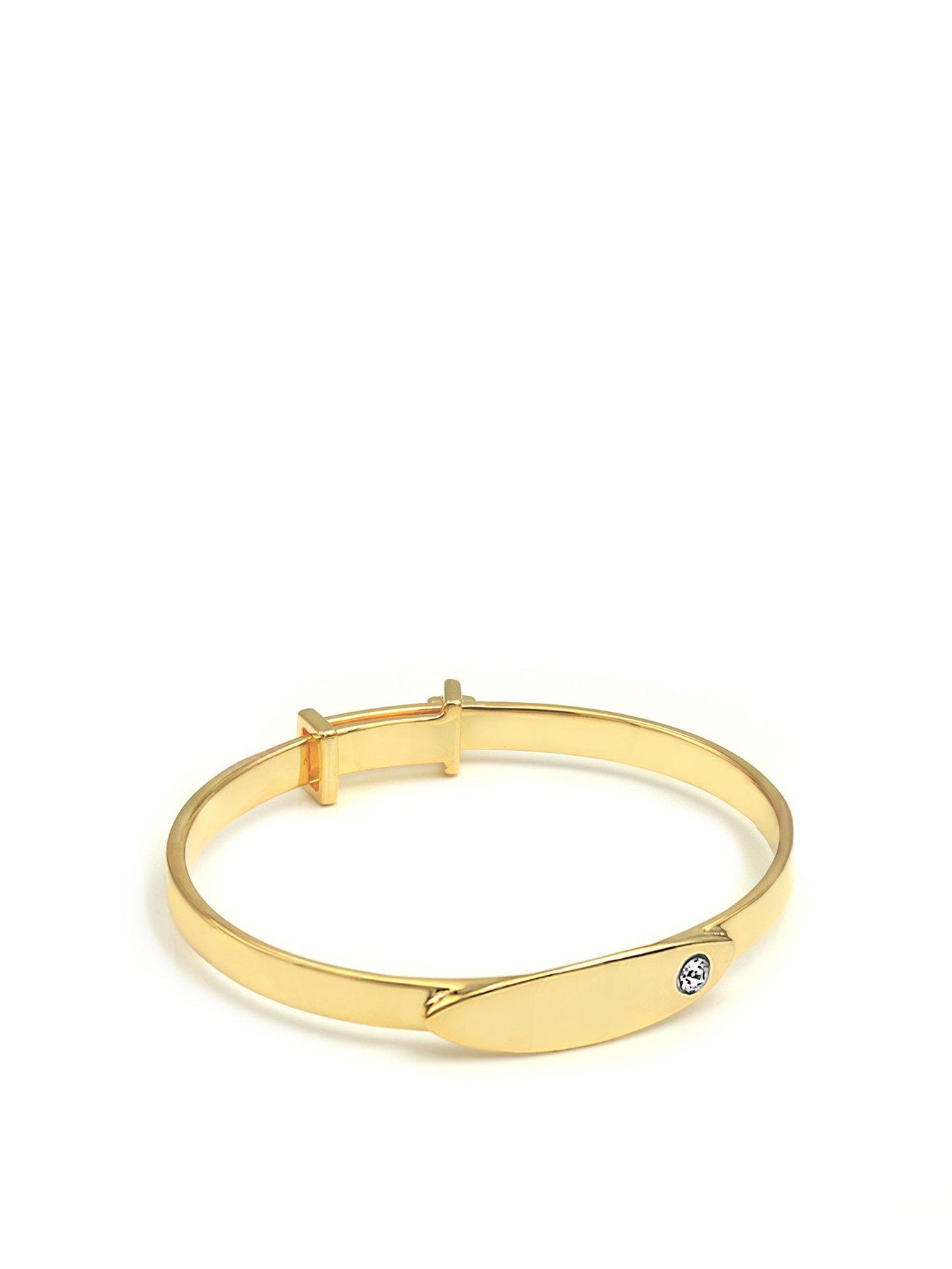 undefined Baby Engraved Clear Stone Cross Bangle - Yellow Gold