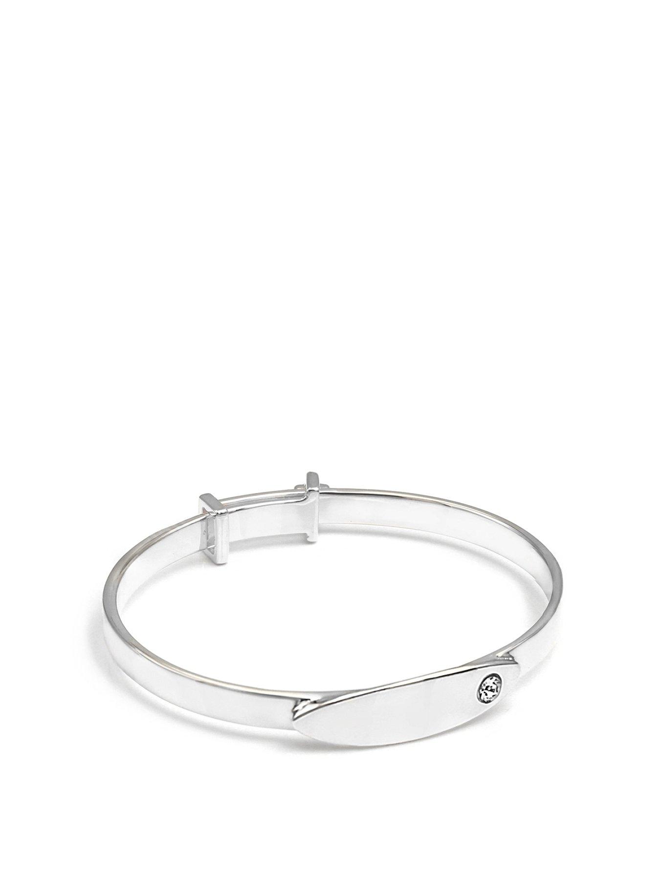 Say It With Baby Engraved Clear Stone Cross Bangle - Silver