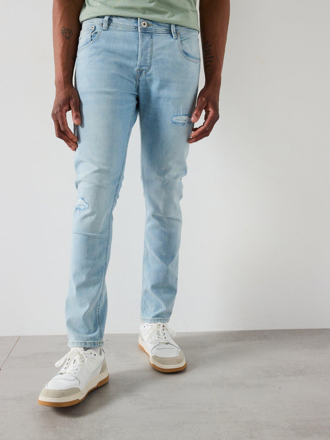  image of jack-jones-glenn-cole-ripped-slim-fit-jeans-blue-denim