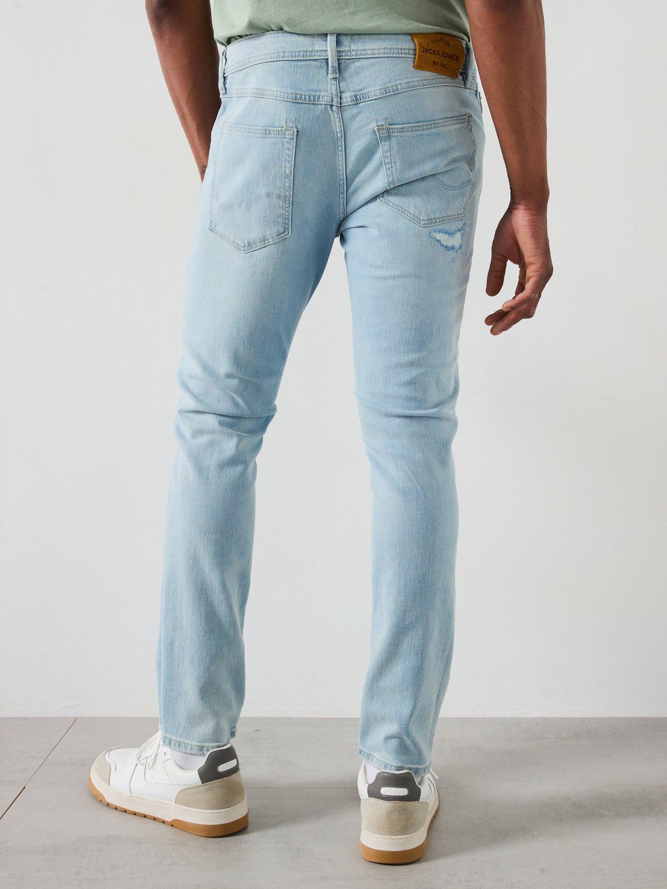  image of jack-jones-glenn-cole-ripped-slim-fit-jeans-blue-denim