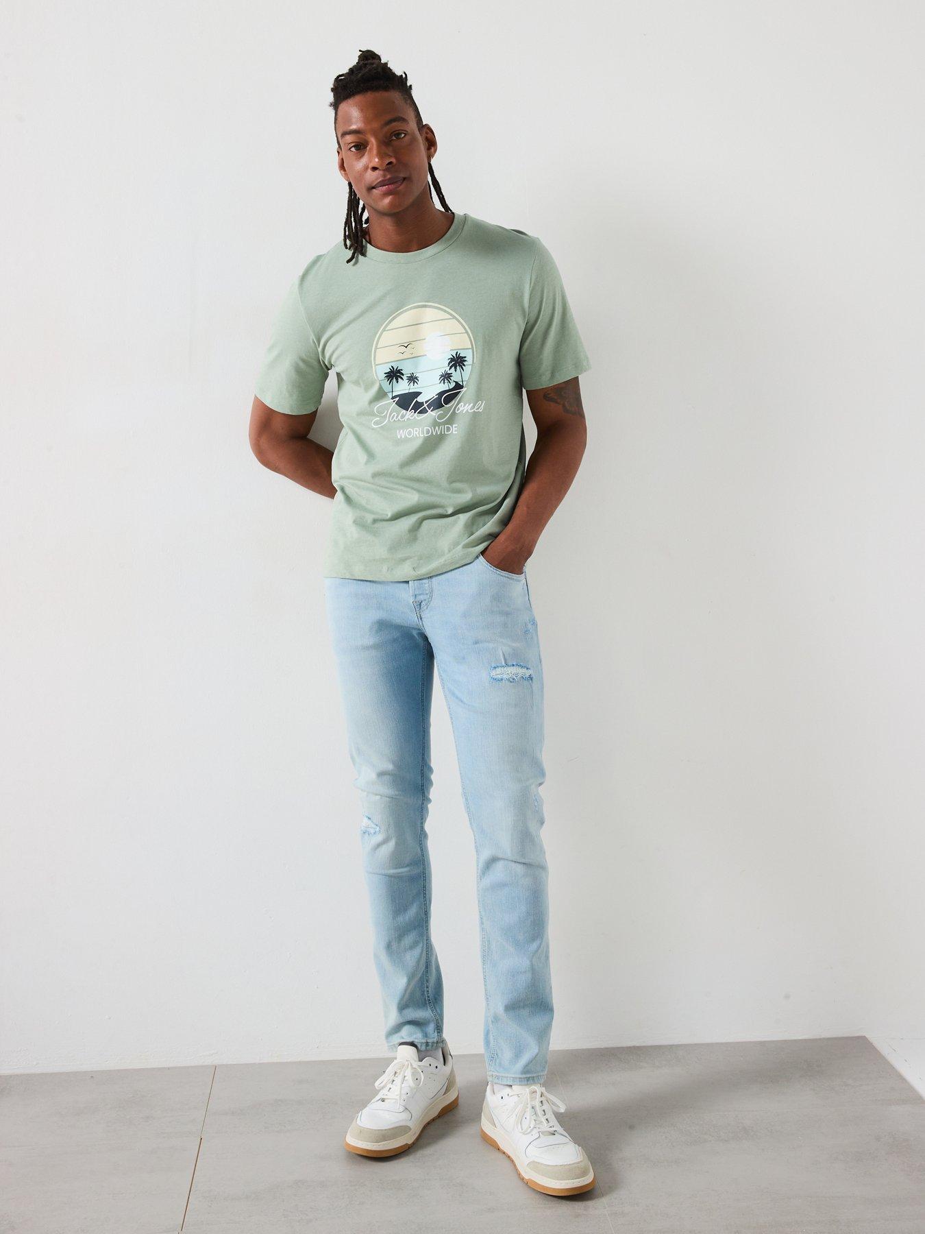  image of jack-jones-glenn-cole-ripped-slim-fit-jeans-blue-denim