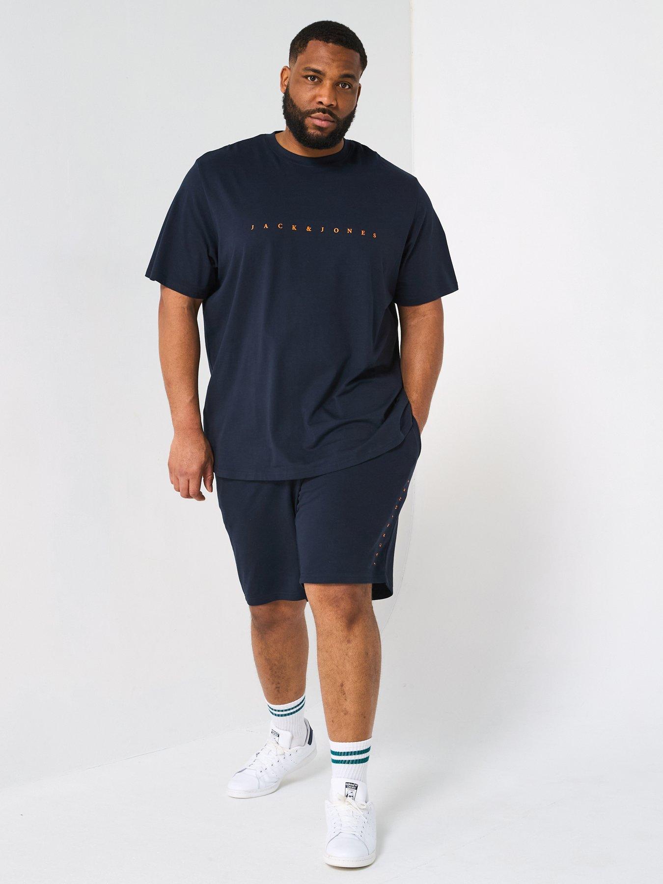  image of jack-jones-big-tall-star-t-shirt-sweat-shorts-set-dark-navy