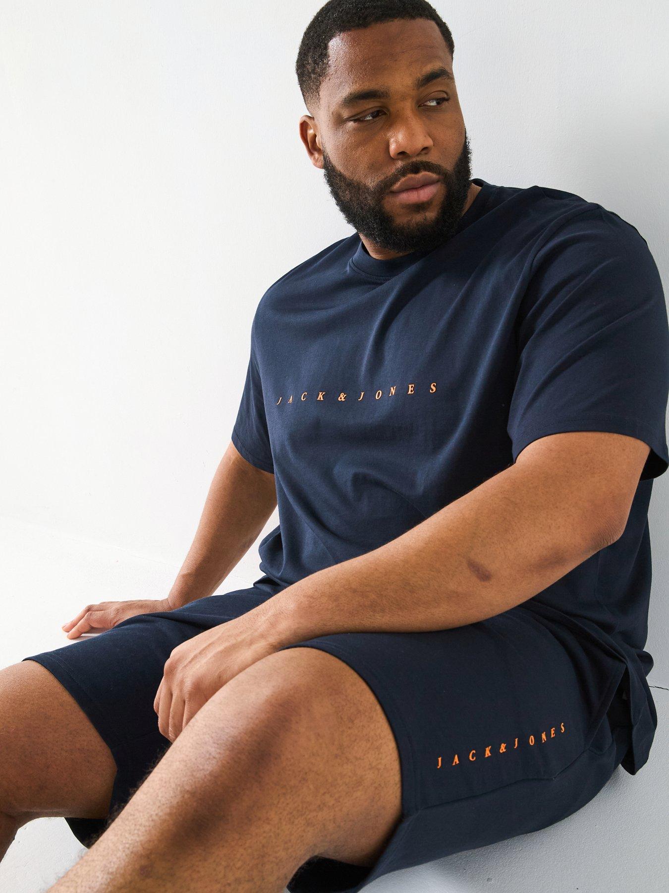  image of jack-jones-big-tall-star-t-shirt-sweat-shorts-set-dark-navy
