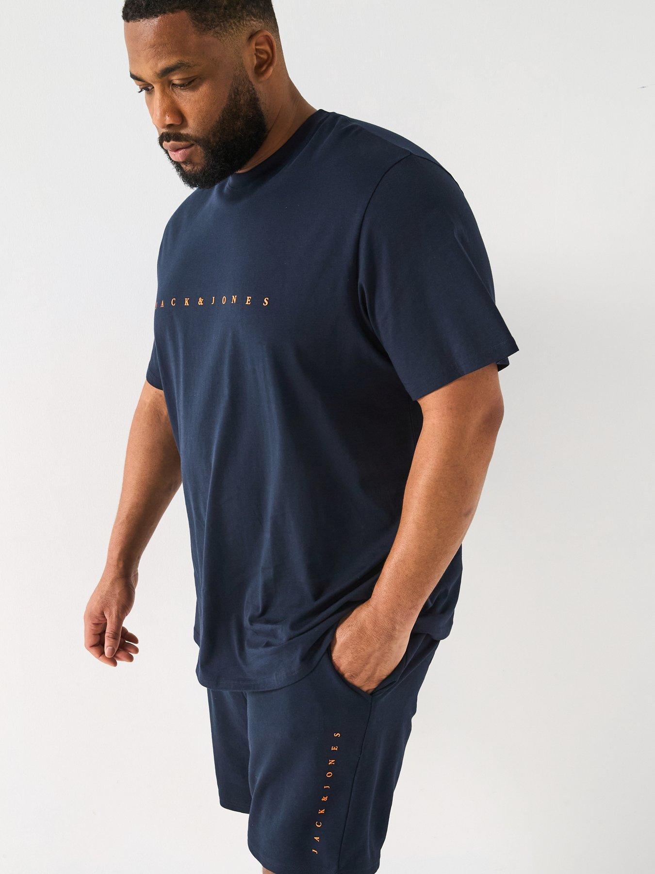  image of jack-jones-big-tall-star-t-shirt-sweat-shorts-set-dark-navy